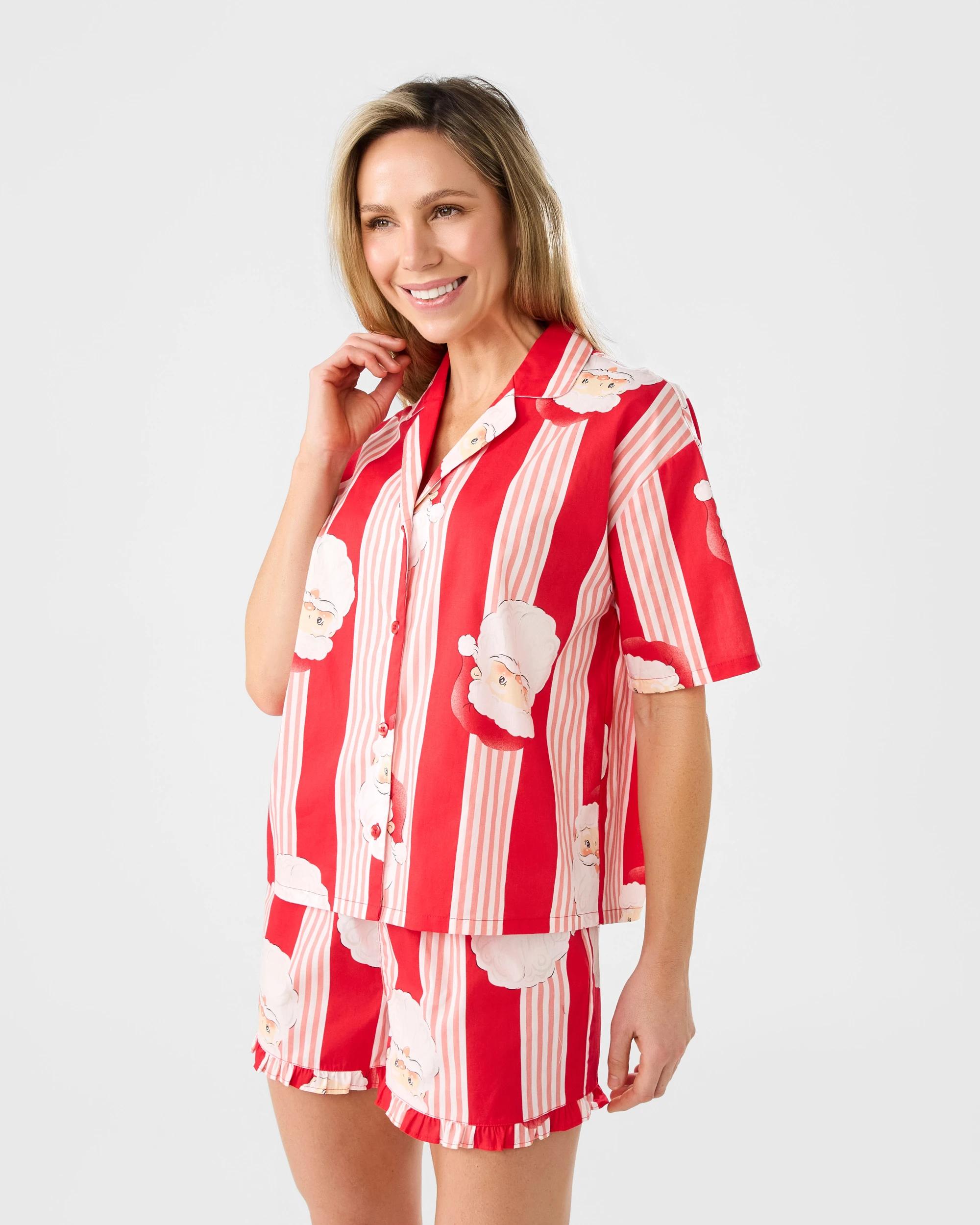 3 Family Matching Christmas Santa Stripes Womens Pyjama Set Santa Face, 3 of 9
