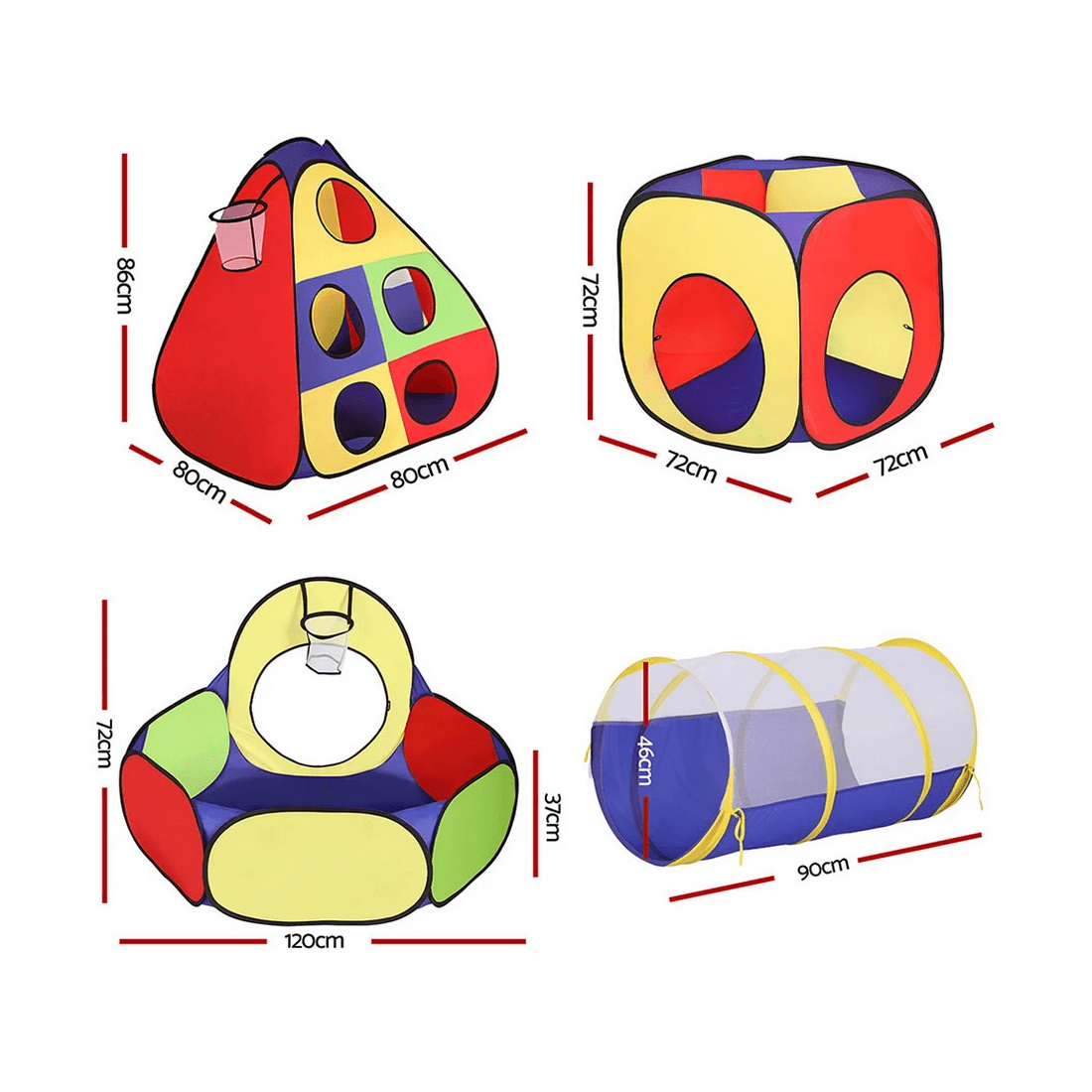 2 Keezi Kids Play Tent Pop Up Teepee Playhouse Ball Pit Crawl Tunnel Basketball Hoop - Multi, 2 of 2