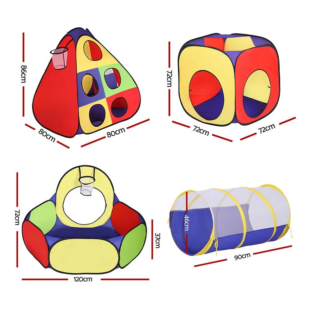 2 Keezi Kids Play Tent Pop Up Teepee Playhouse Ball Pit Crawl Tunnel Basketball Hoop - Multi, 2 of 8