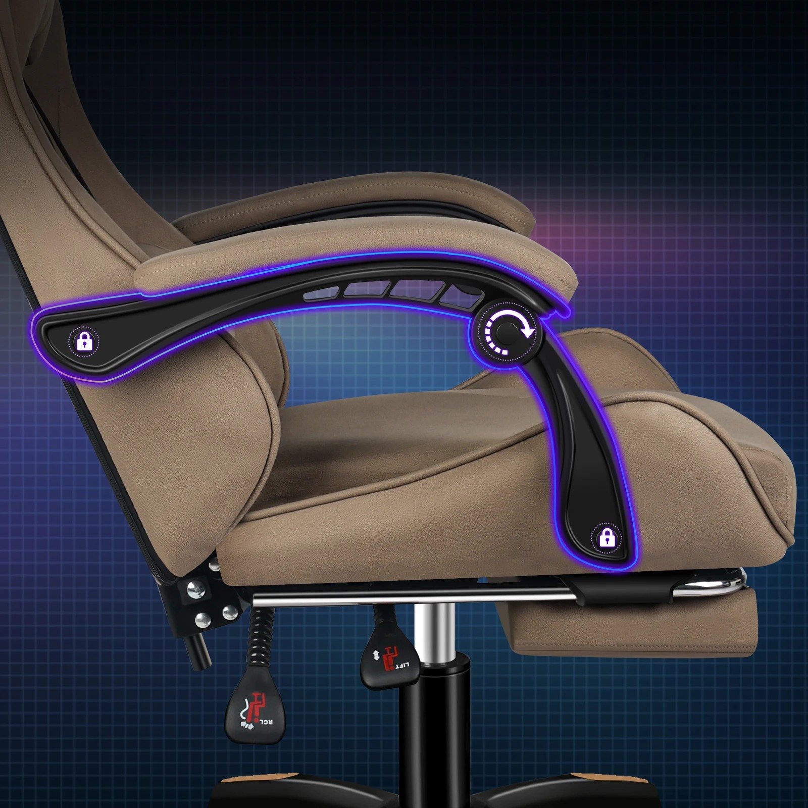 2 Alfordson Gaming Office Chair Massage Computer Footrest Seat Leathaire - Khaki, 2 of 10