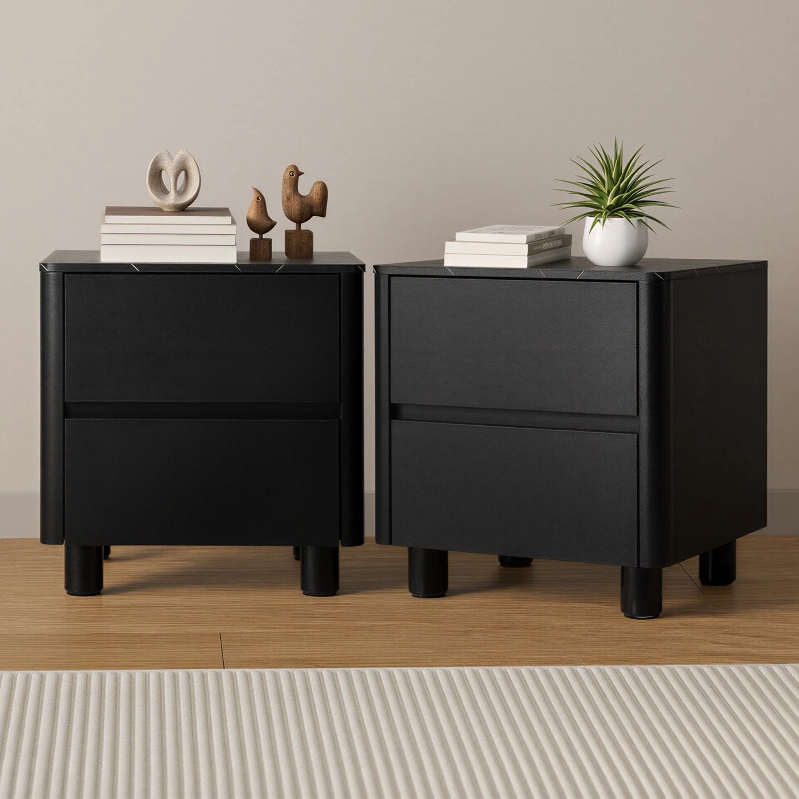 3 Oikiture 2x Bedside Table 2 Drawers Storage Cabinet Nightstand Side Table - Black, 3 of 9
