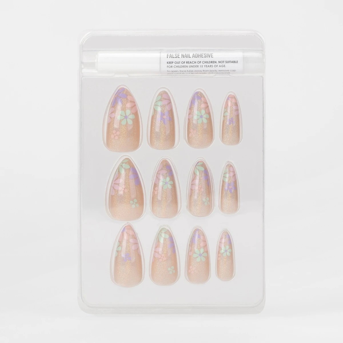 3 OXX Cosmetics 24 Pack False Nails with Adhesive - Stiletto Shape, Pastel Flowers, 3 of 5