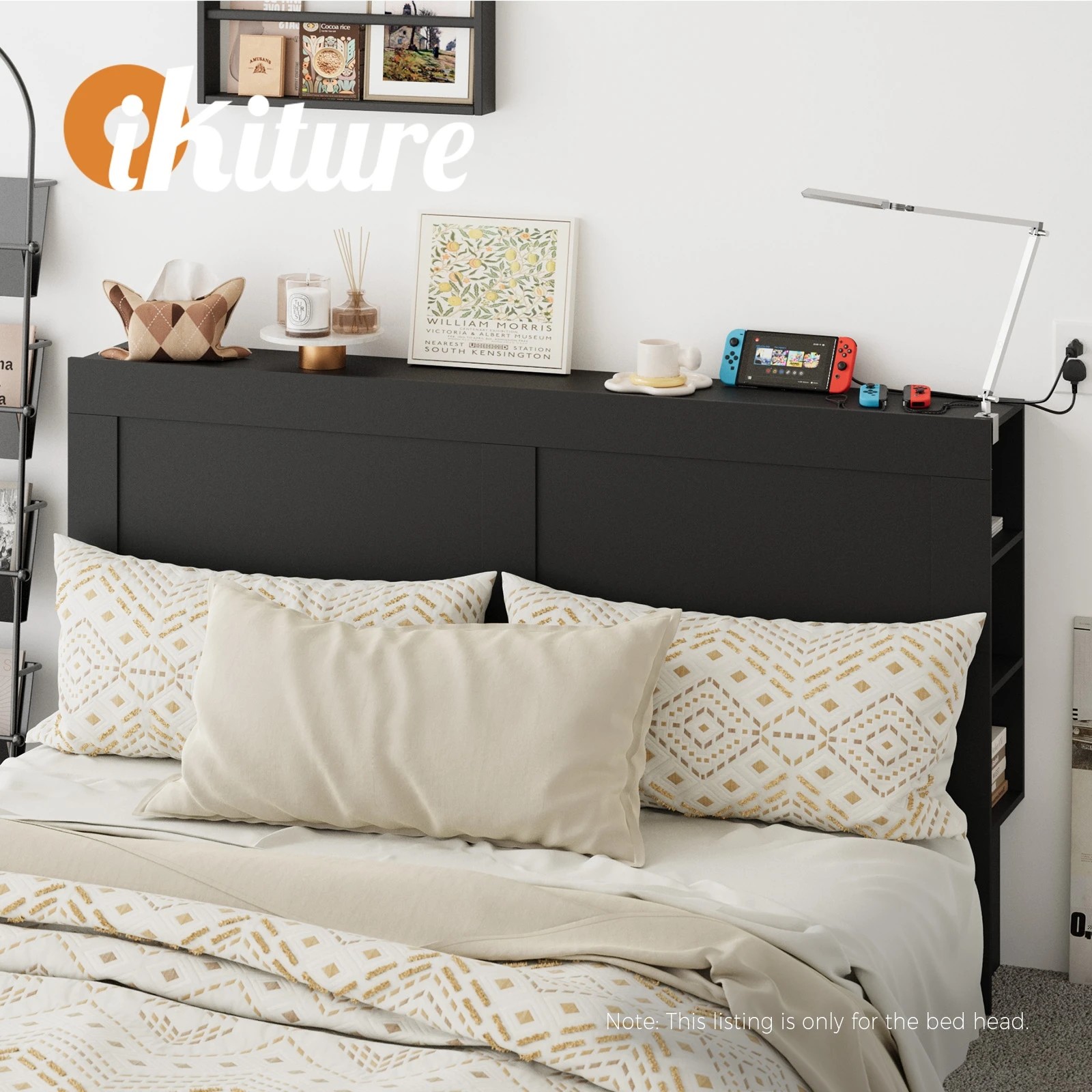 5 Oikiture Headboard Bed Head Queen Size Bedhead With Storage Shelves
 - Black, 5 of 10