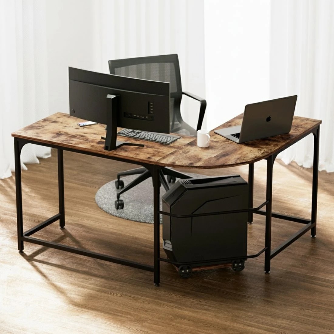 3 Artiss Computer Desk L-Shape CPU Stand  147CM - Brown, 3 of 6