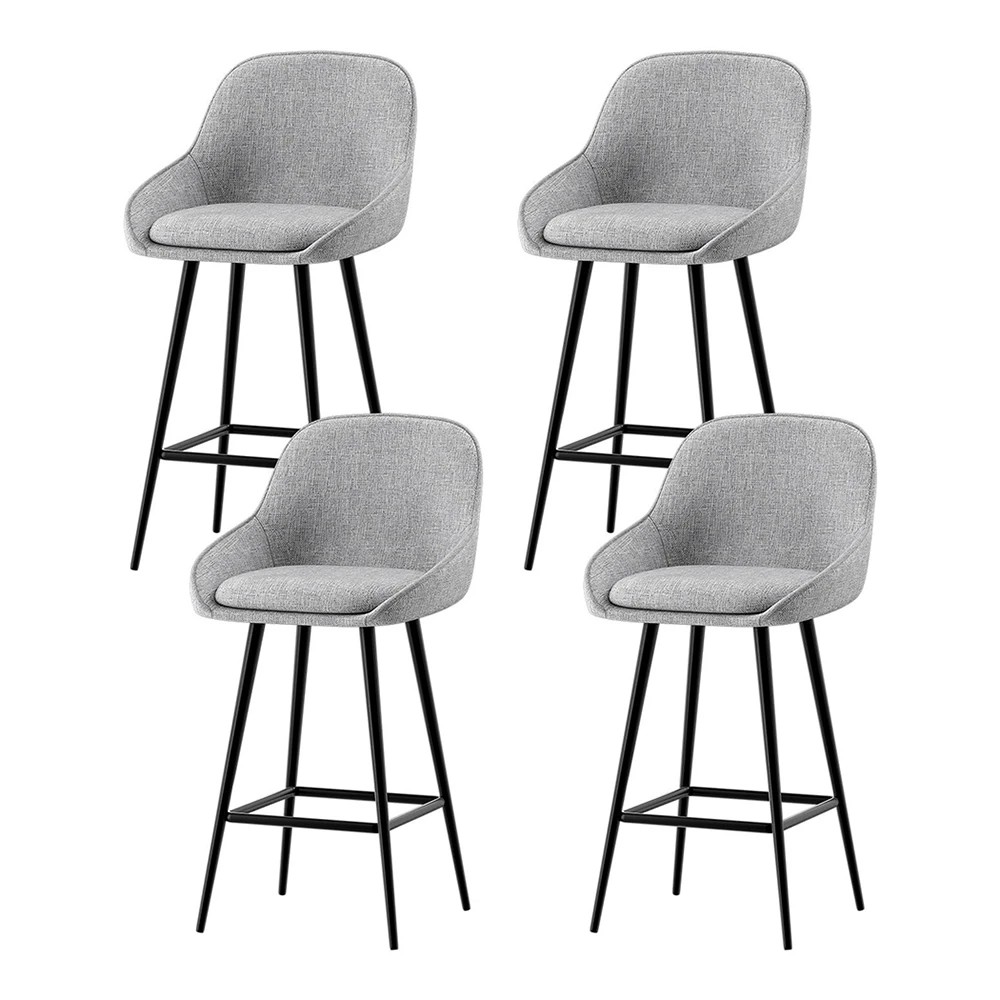 1 Artiss 4x Bar Stools Upholste Stool Counter Seat Kitchen Dining Chairs - Grey, 1 of 5