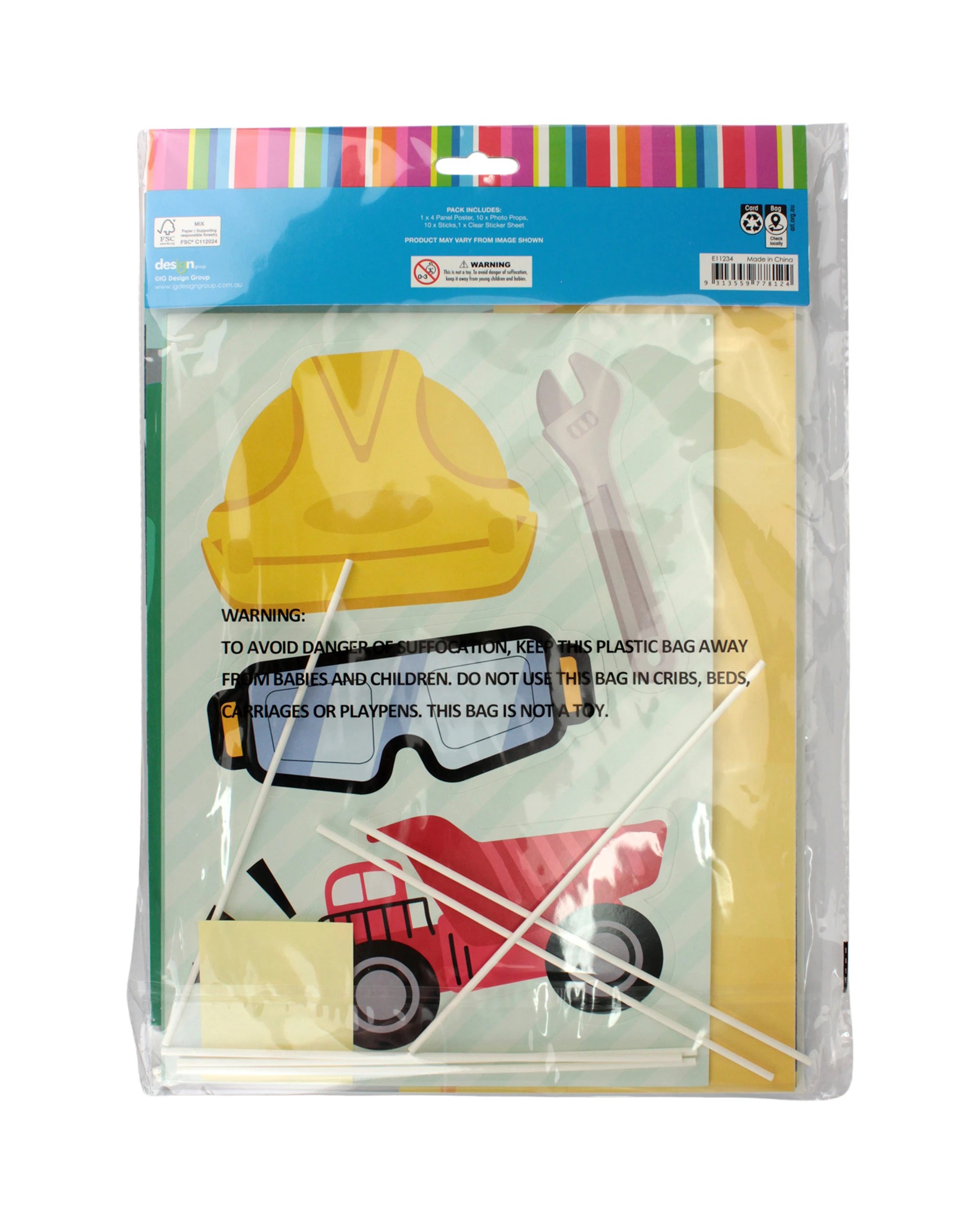 3 Artwrap Construction Road Works Party Scene Setter With Photo Props - Multi, 3 of 3