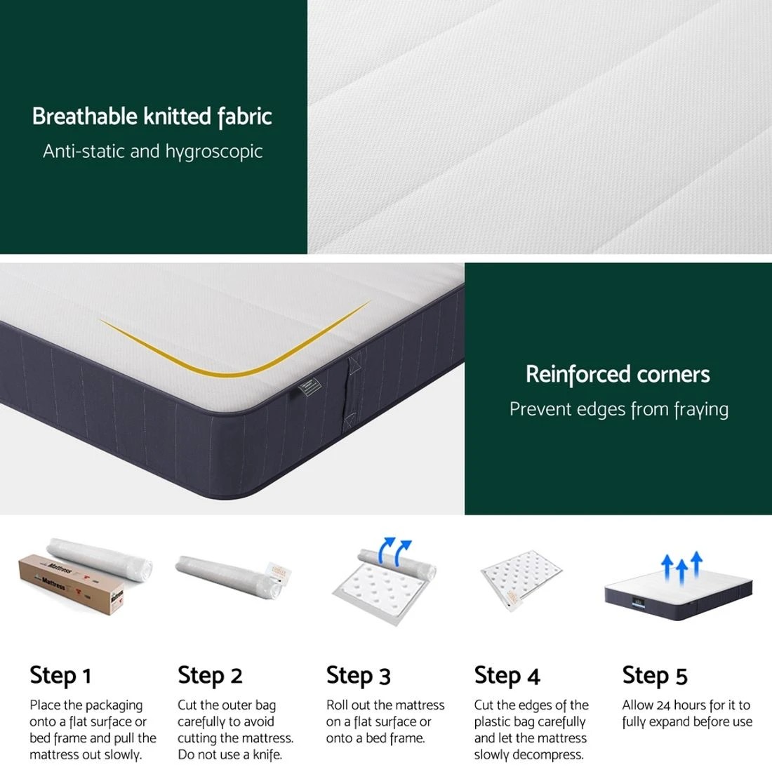 7 Giselle Bedding Tight Top Mattress 20cm King Bed Pocket Spring Hybrid Mattresses - King Bed - Multi, 7 of 7