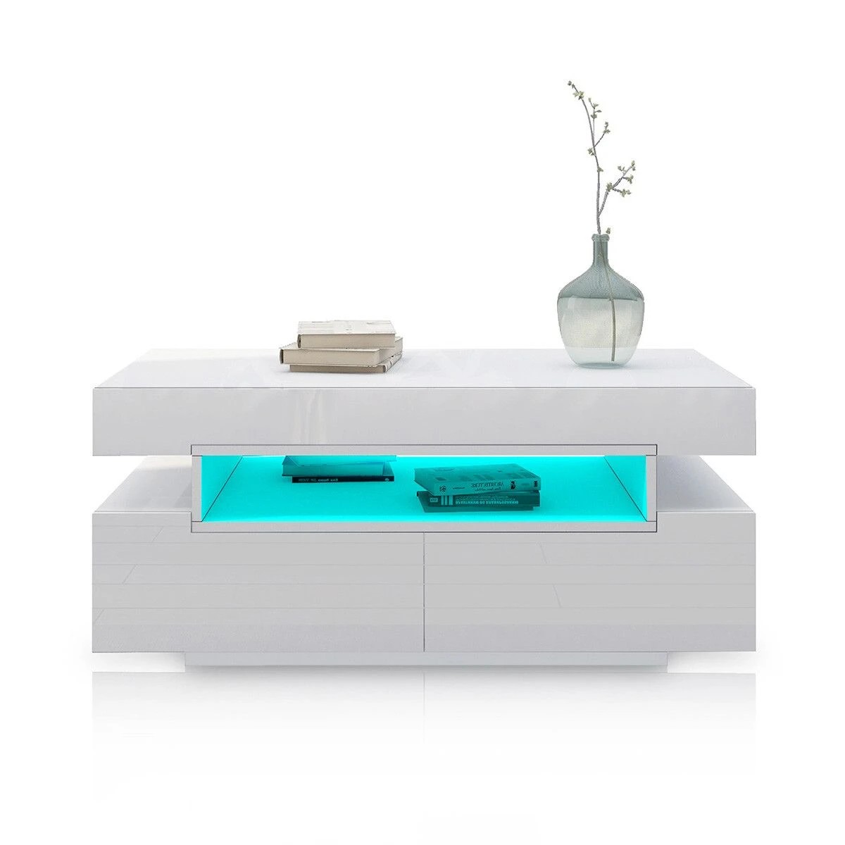 1 Ausway Rectangle Modern Coffee Table High Gloss Storage with 4 Drawers LED, 1 of 6