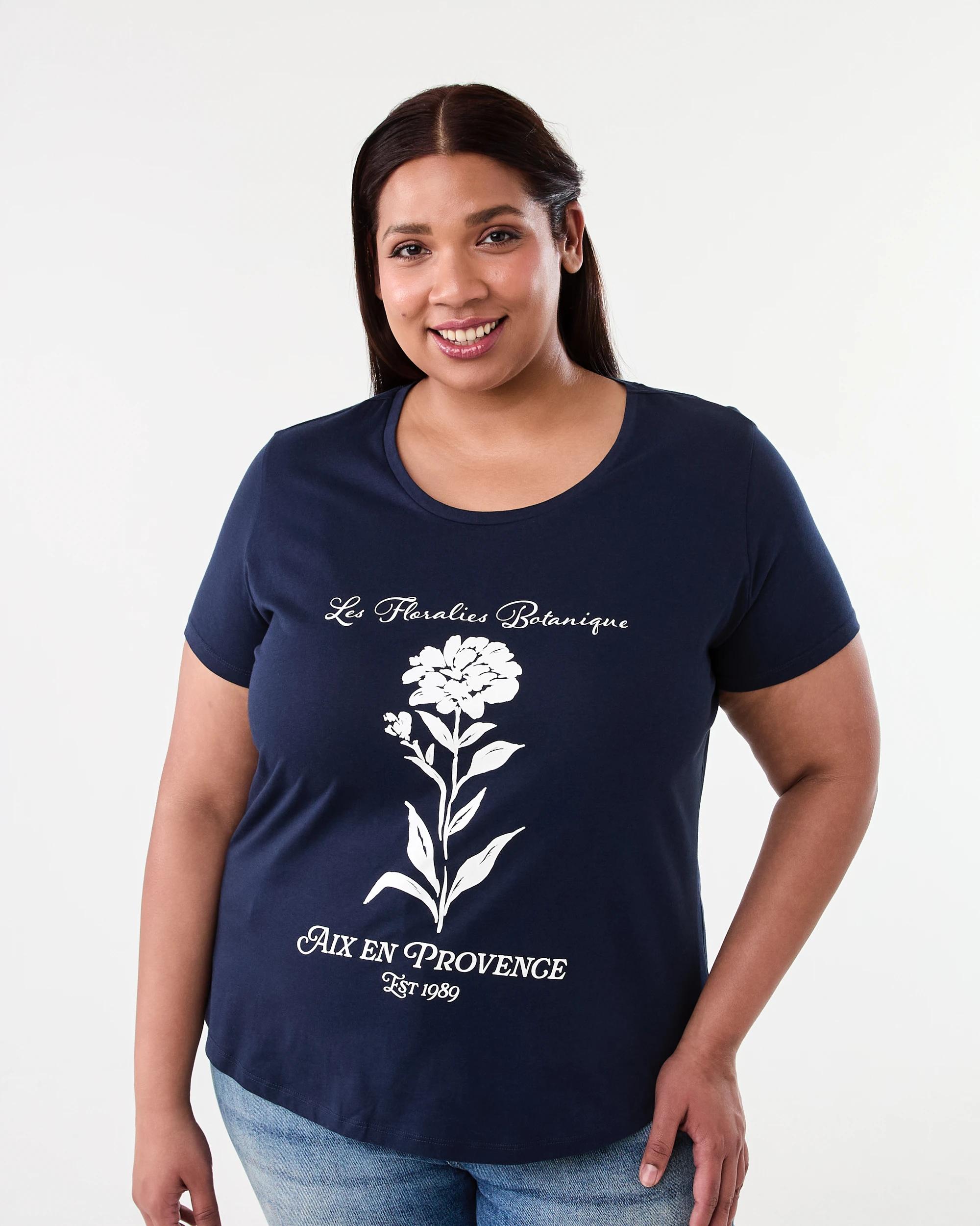 1 Curve Short Sleeve Basic Print T-shirt Navy Flrl, 1 of 6