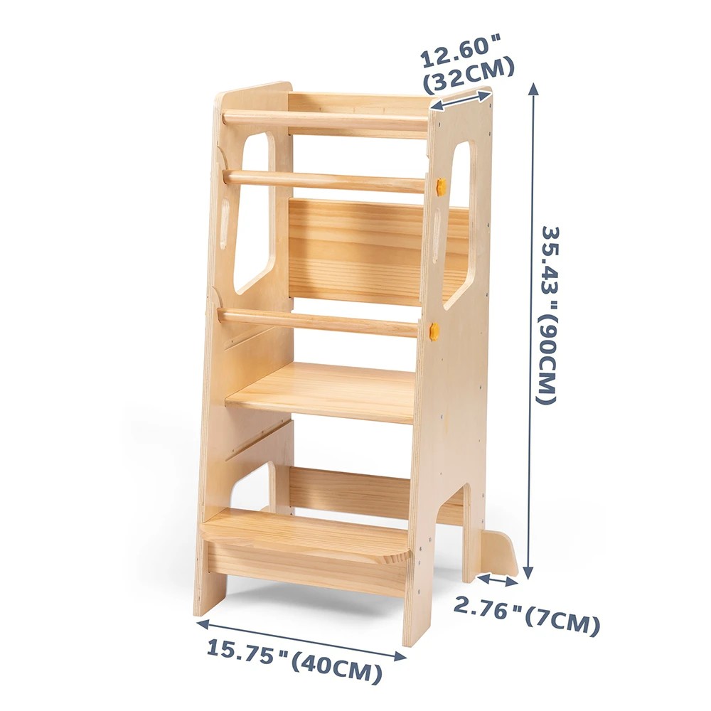 2 PlayPals Toddler Learning Tower Adjustable Step Stool Kitchen Helper - Natural, 2 of 3
