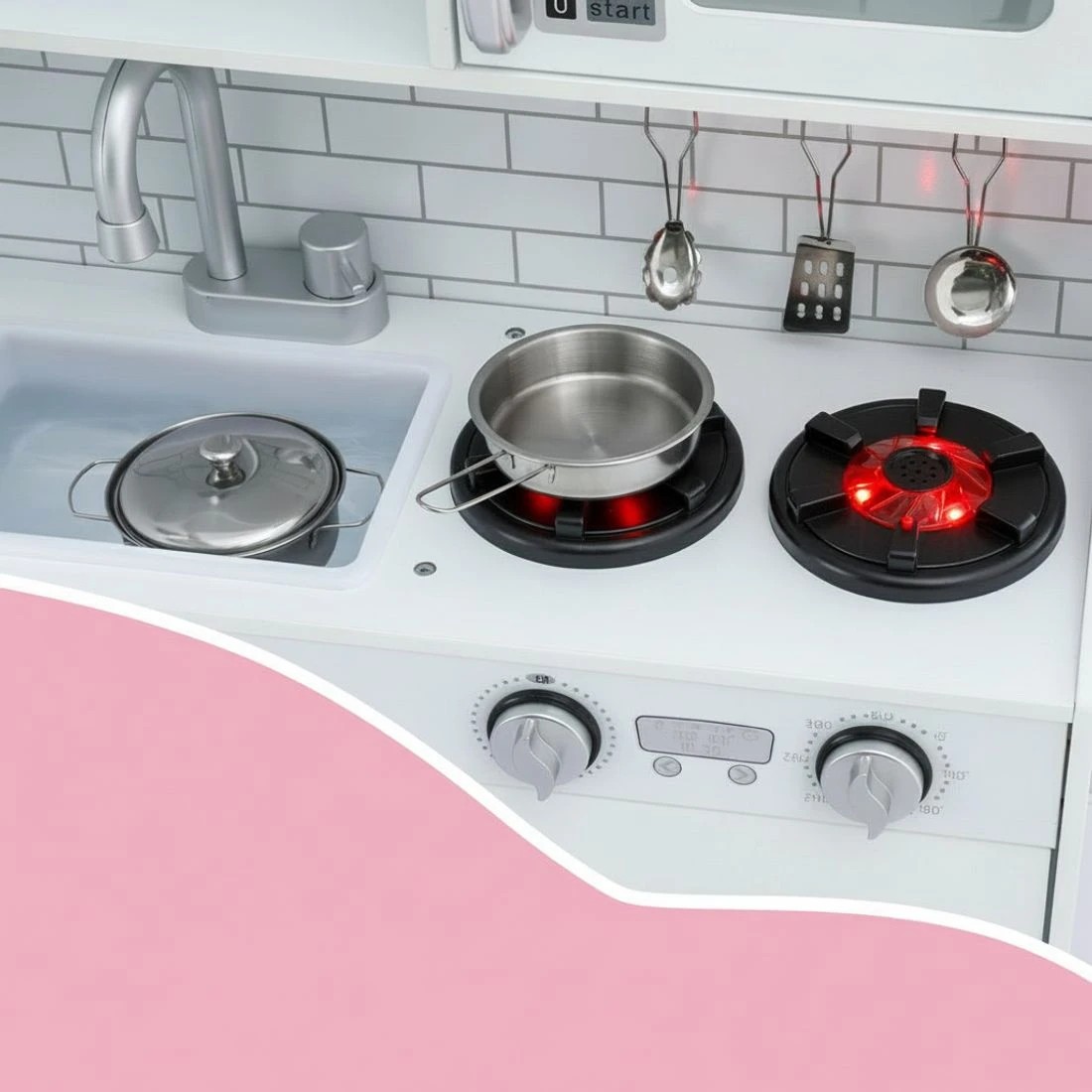 4 Keezi Kids en Pretend Kitchen Play Set Cooking Toys Pot Ice Cup Oven board 80CM - White, 4 of 6