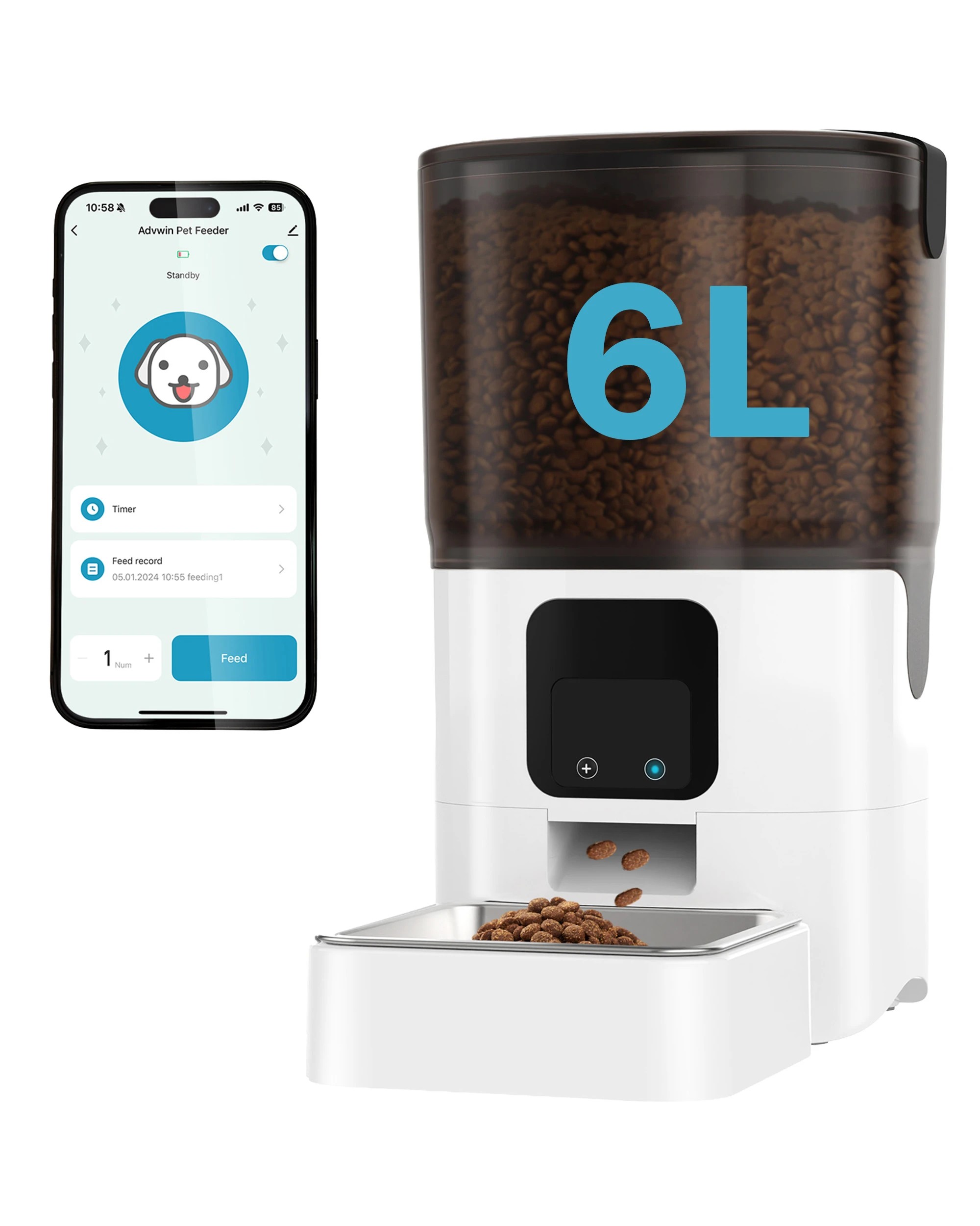1 Advwin 6L Automatic Pet Feeder WIFI Smart Cat Feeder, 1 of 8