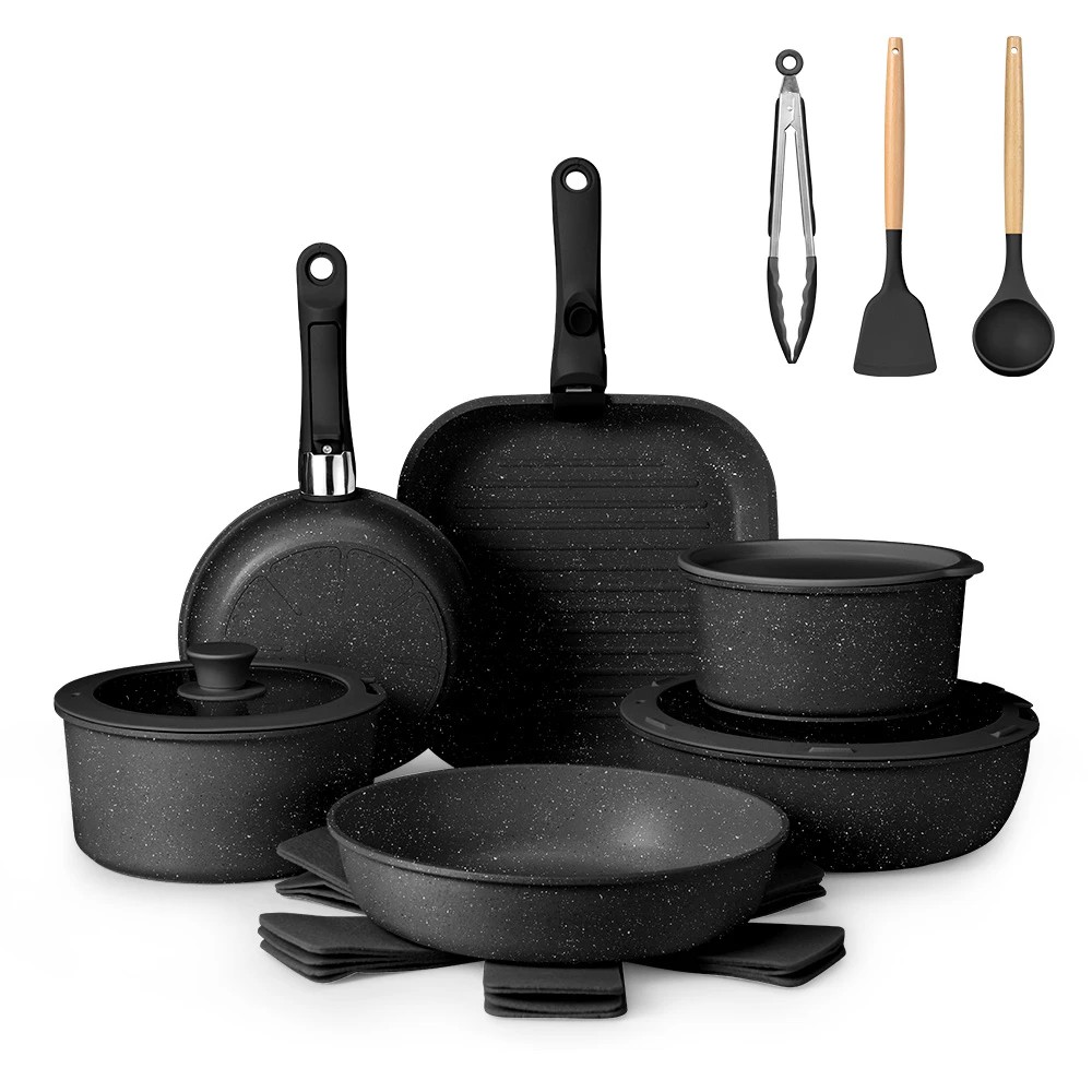 1 ZUNI 20PCS Nonstick Cookware Pots and Pans Set Granite Kitchen Cooking Utensil - Black, 1 of 1