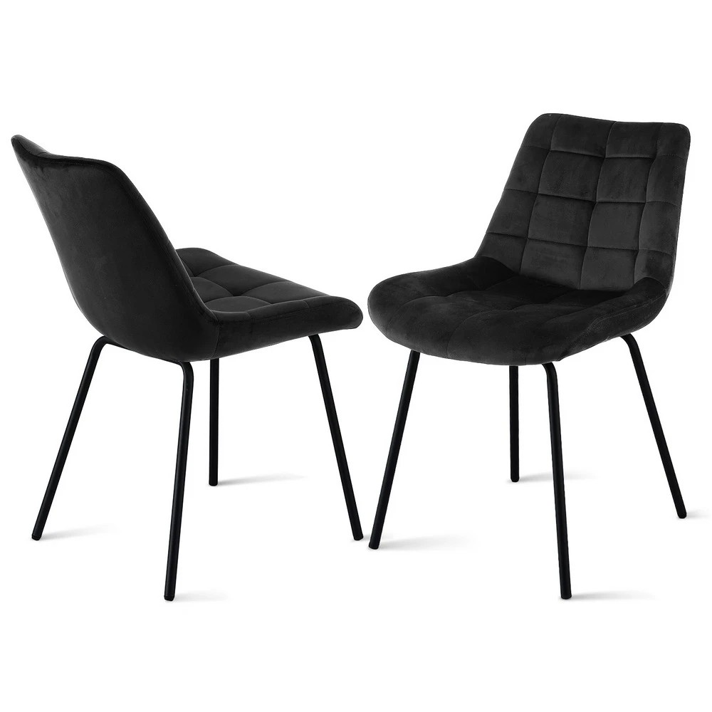 1 Artiss 2x Dining Chairs Velvet Tufted Kitchen Lounge Cafe Accent Chair - Black, 1 of 6