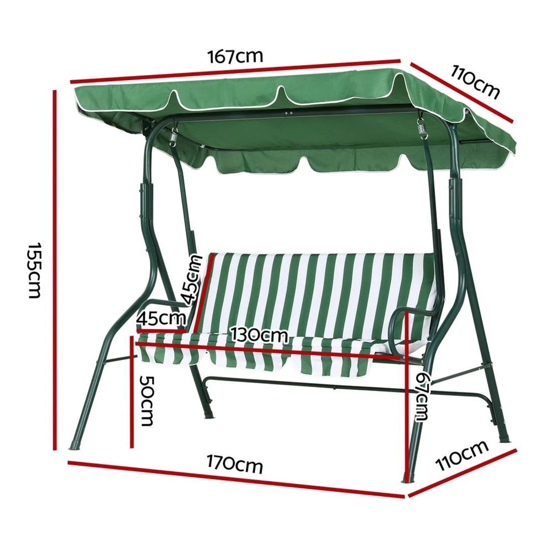 2 Gardeon Outdoor Swing Chair Garden Bench Furniture Canopy 3 Seater - Multi, 2 of 5