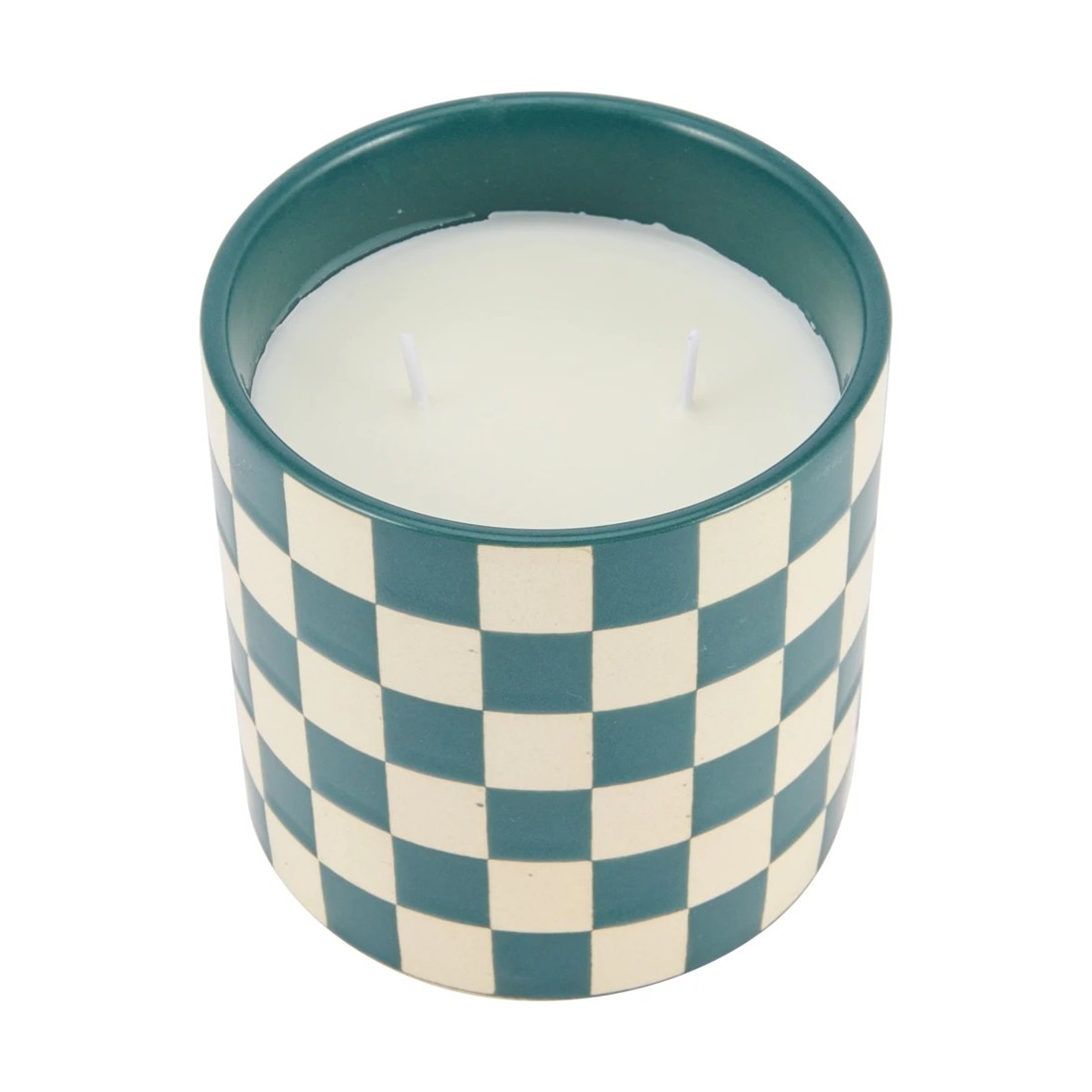 2 Green Check Ceramic Candle, 2 of 4