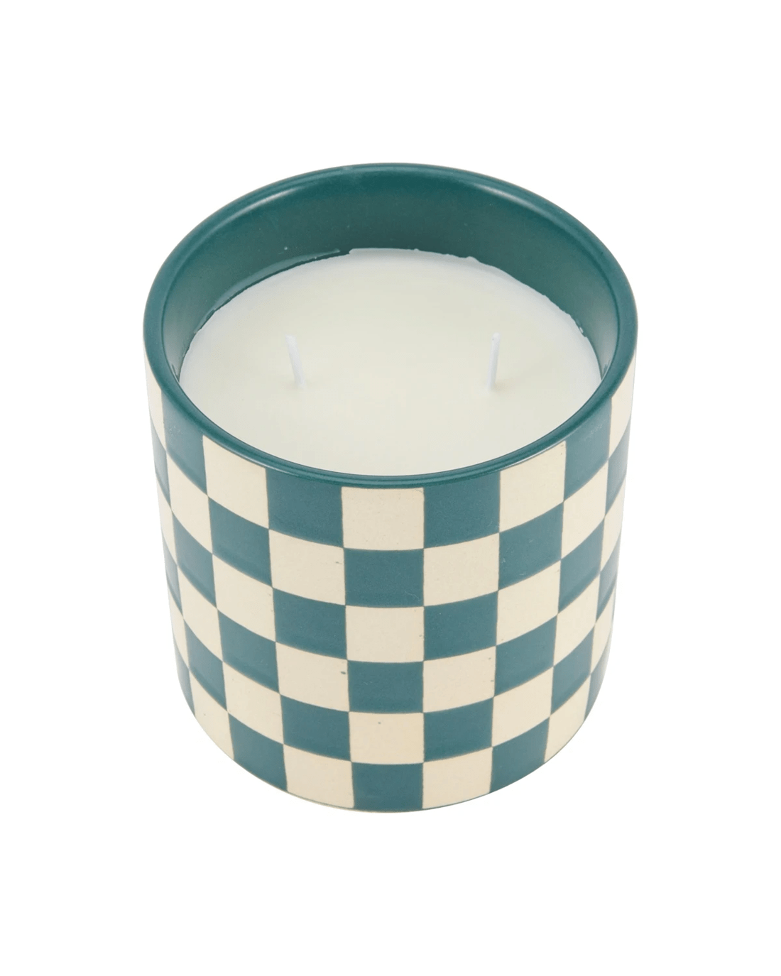 2 Green Check Ceramic Candle, 2 of 4