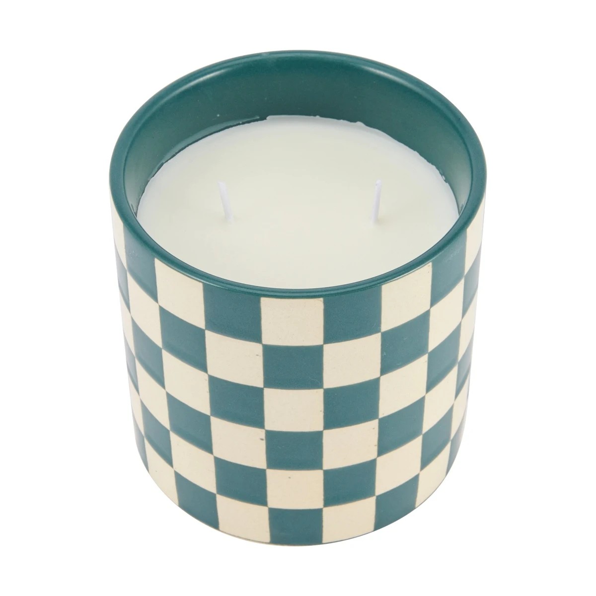 2 Green Check Ceramic Candle, 2 of 4