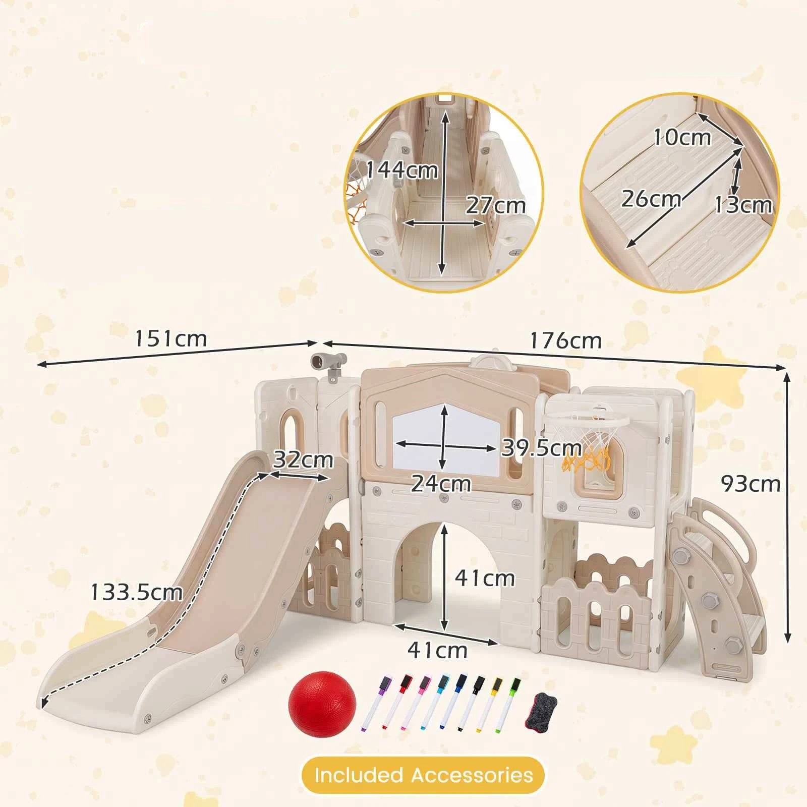 2 Costway 9 in 1 Slide Set Climber Playset Basketball Hoop Telescope Music Box Climb Ladder - Grey, 2 of 3
