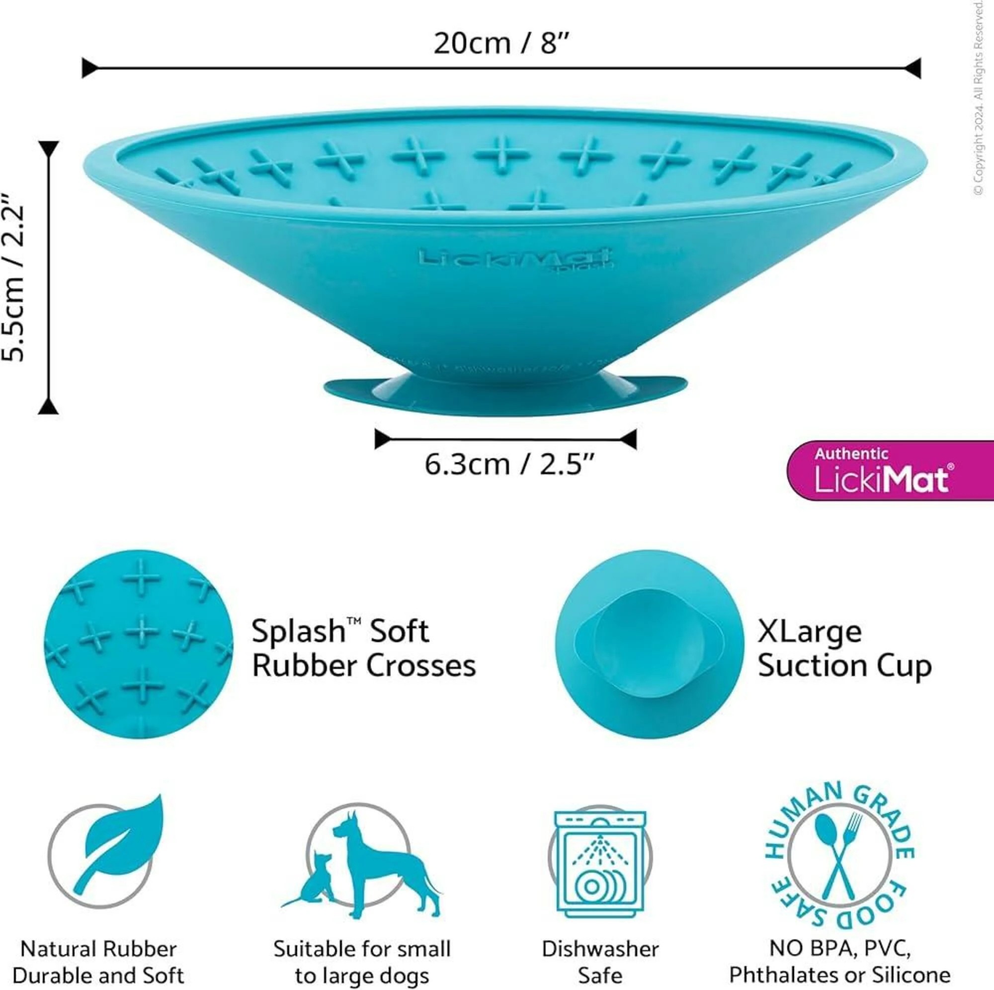 2 Lickimat Splash Wall & Floor Suction Slow Feeder Dog Bowl - Blue, 2 of 2