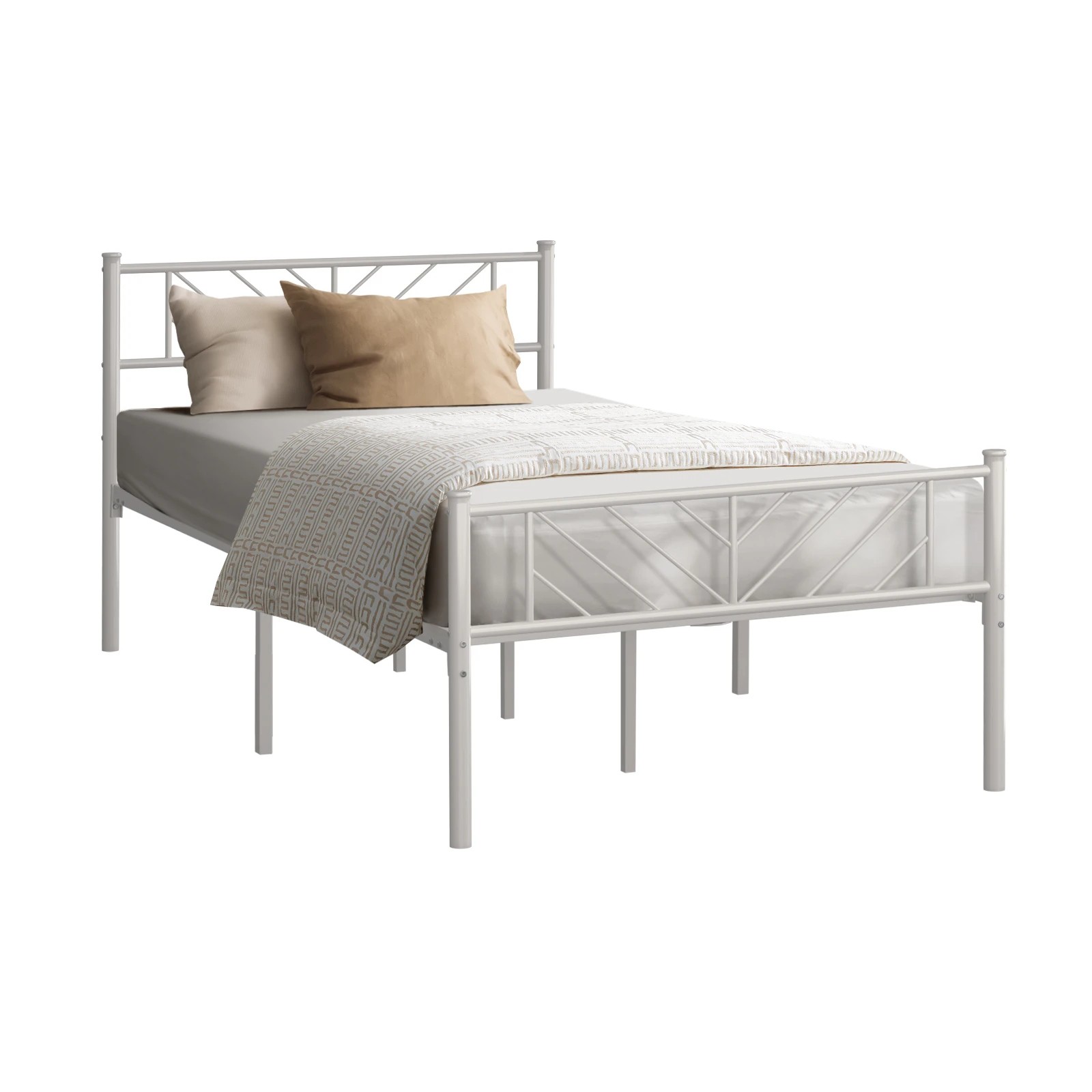 1 Oikiture Metal Bed Frame King Single Size Metal Base Mattress Platform - White, 1 of 9