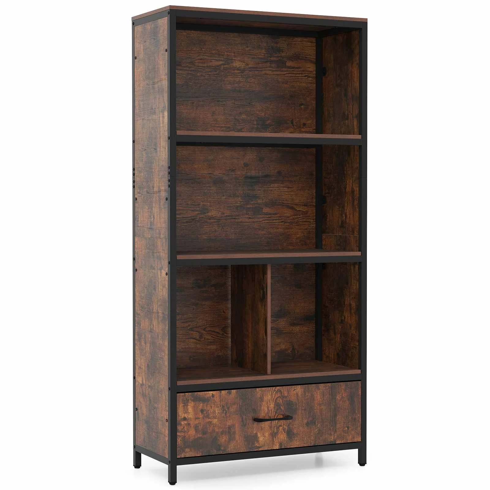 1 Costway 5-Tier Bookshelf Stand Bookcase Wooden Display Cabinet 4 Storage Compartment, 1 of 4
