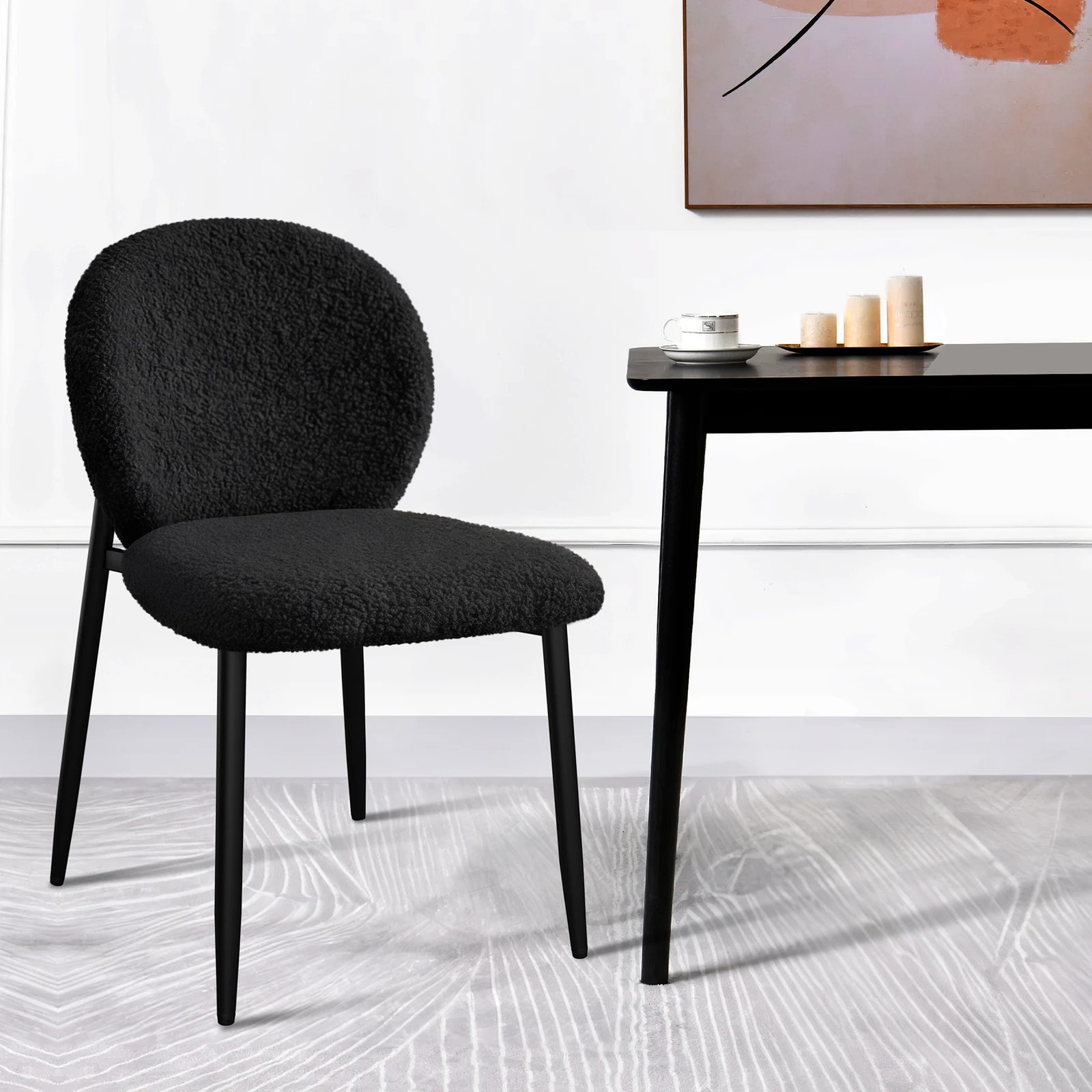 4 Alfordson 4x Dining Chairs Cafe Kitchen Lounge Curved Wooden Back Sherpa - Black, 4 of 10