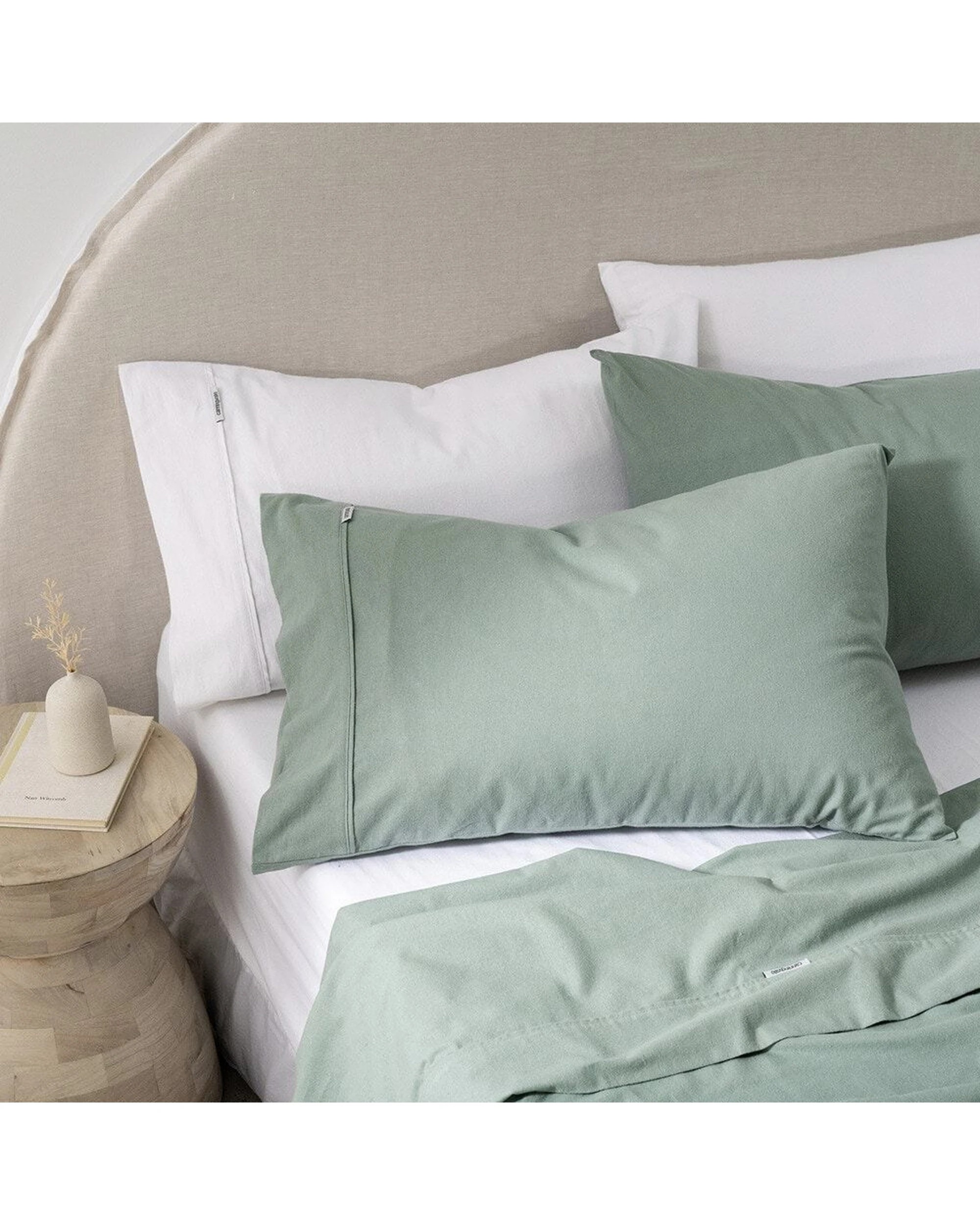 4 Canningvale Cozi Cotton Flannelette Fitted Sheet With Pillowcase Set Mineral - Queen Bed - Green, 4 of 5