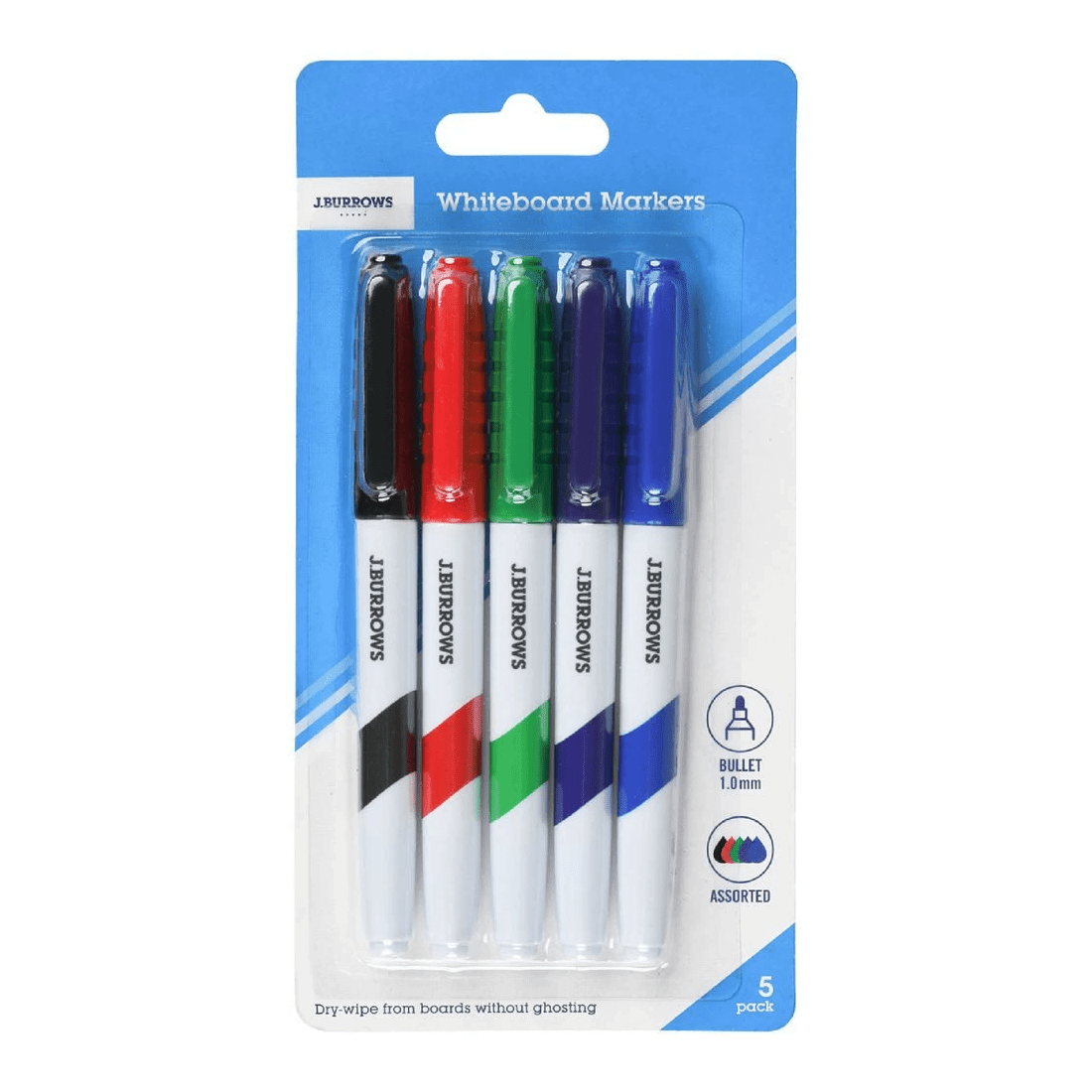 1 J.Burrows Fine Whiteboard Markers Bullet Assorted 5 Pack, 1 of 2