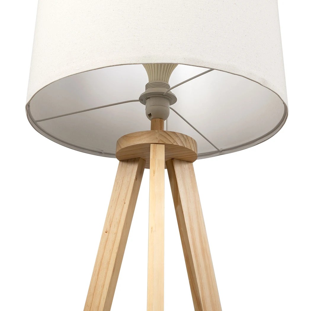 4 Emitto Solid Wood Tripod Floor Lamp Light Beige Colour with Shelf, 4 of 6