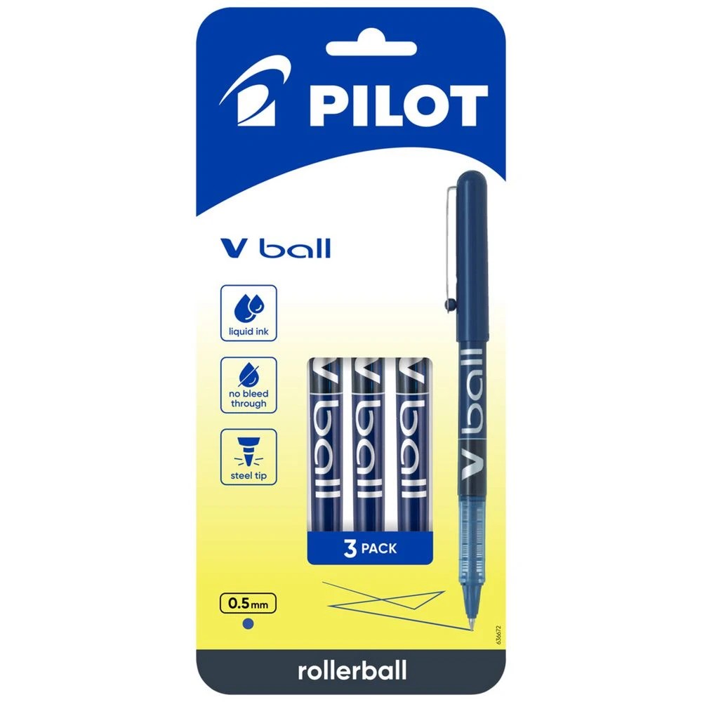 1 PILOT V Rollerball Pen 0.5mm Blue 3 Pack, 1 of 6