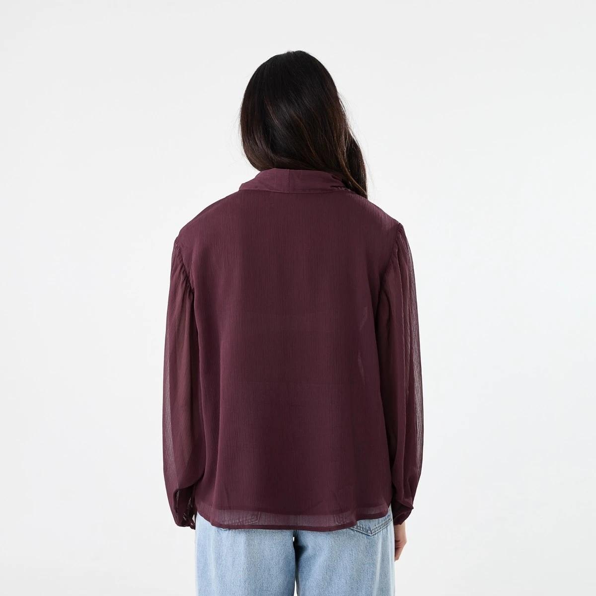 3 Long Sleeve Neck Tie Blouse Mulberry, 3 of 6