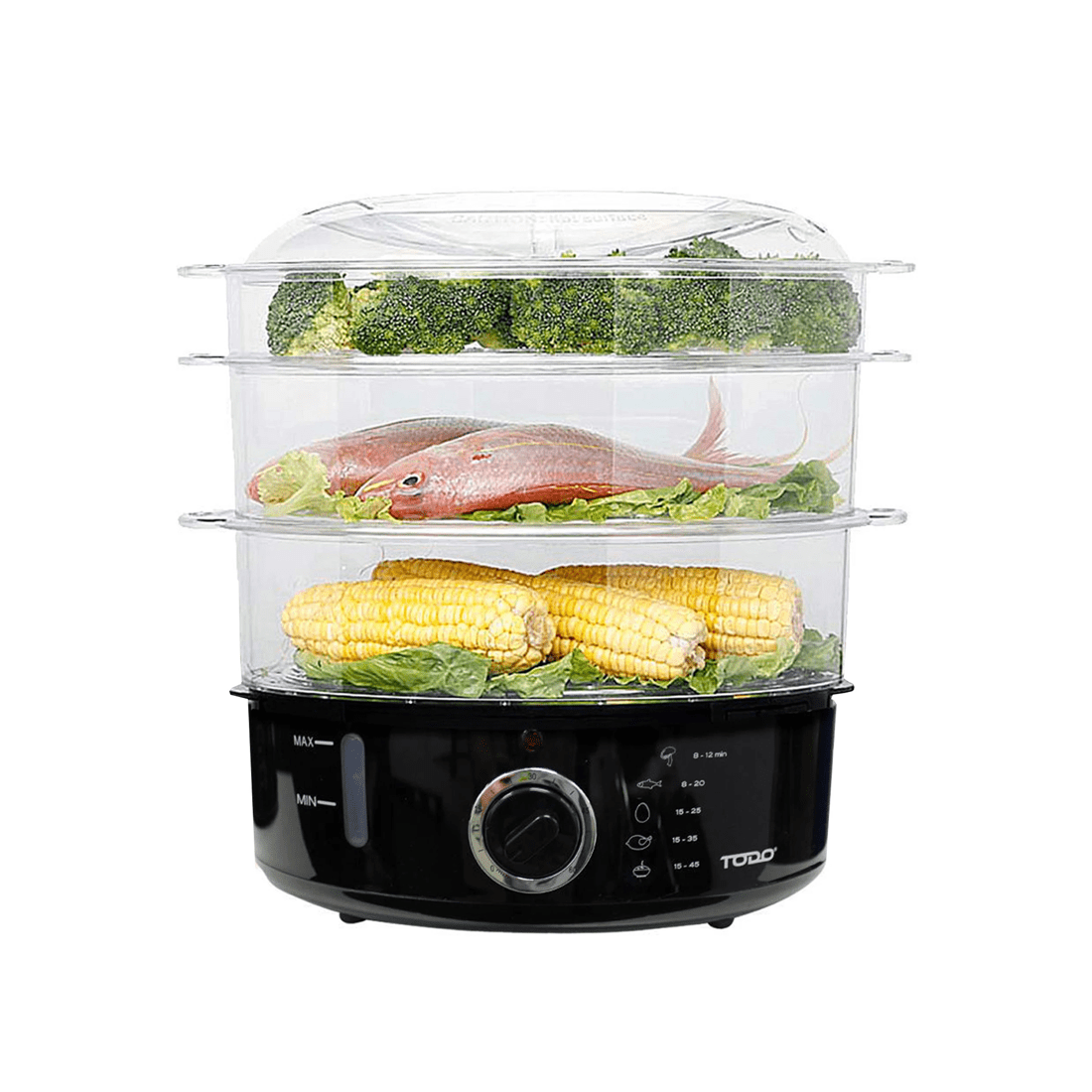 2 TODO 9L Steam Cooker Steamer 3 Tray 800W Power Dial Timer Healthy Stackable, 2 of 6