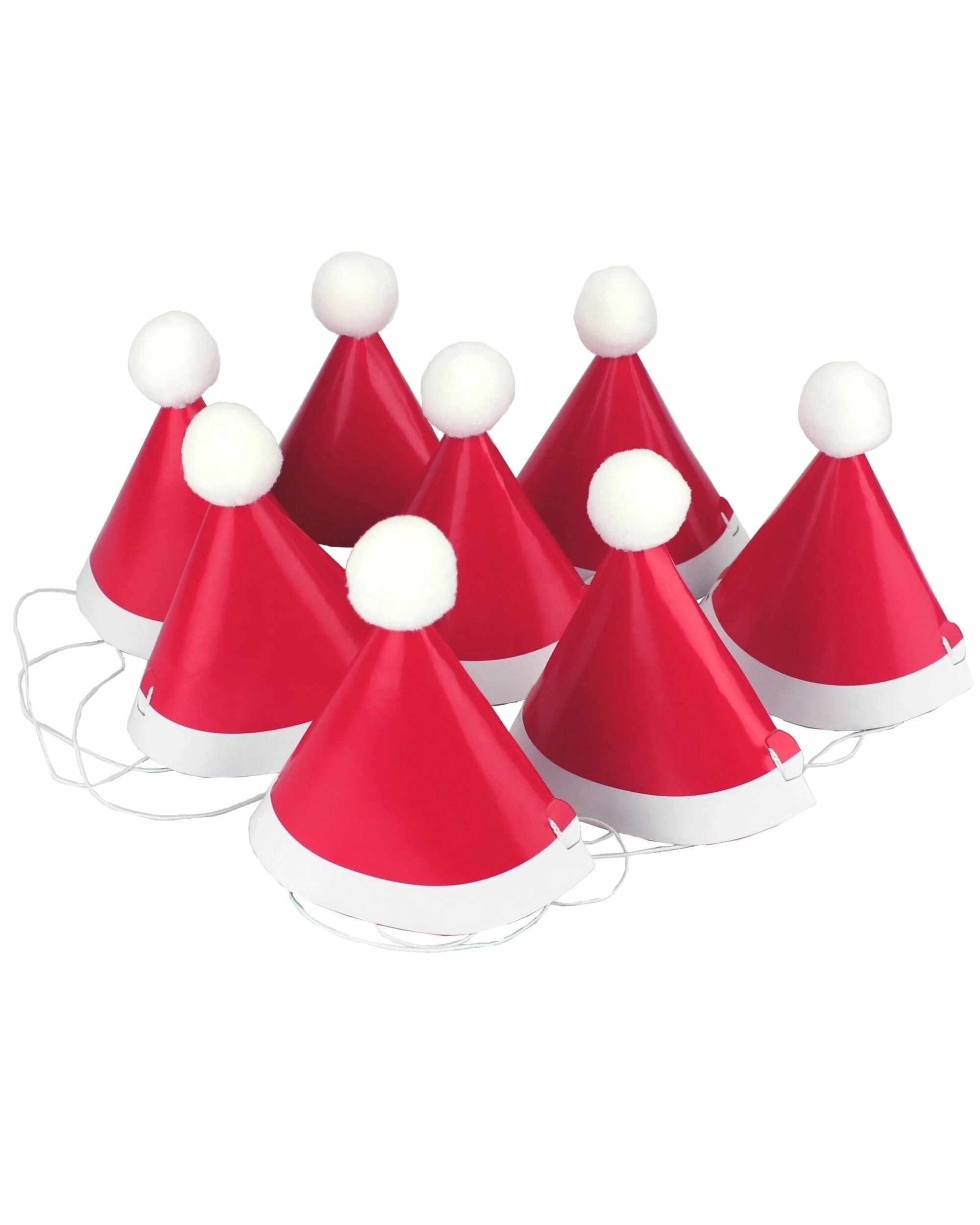 1 Mini Pom Pom Santa Party Hats (Pack of 8), 1 of 1