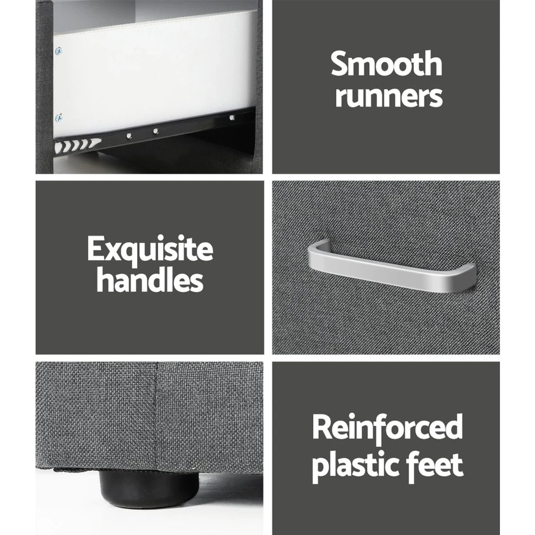 7 Artiss Bedside Table 2 Drawers Fabric - Grey, 7 of 10