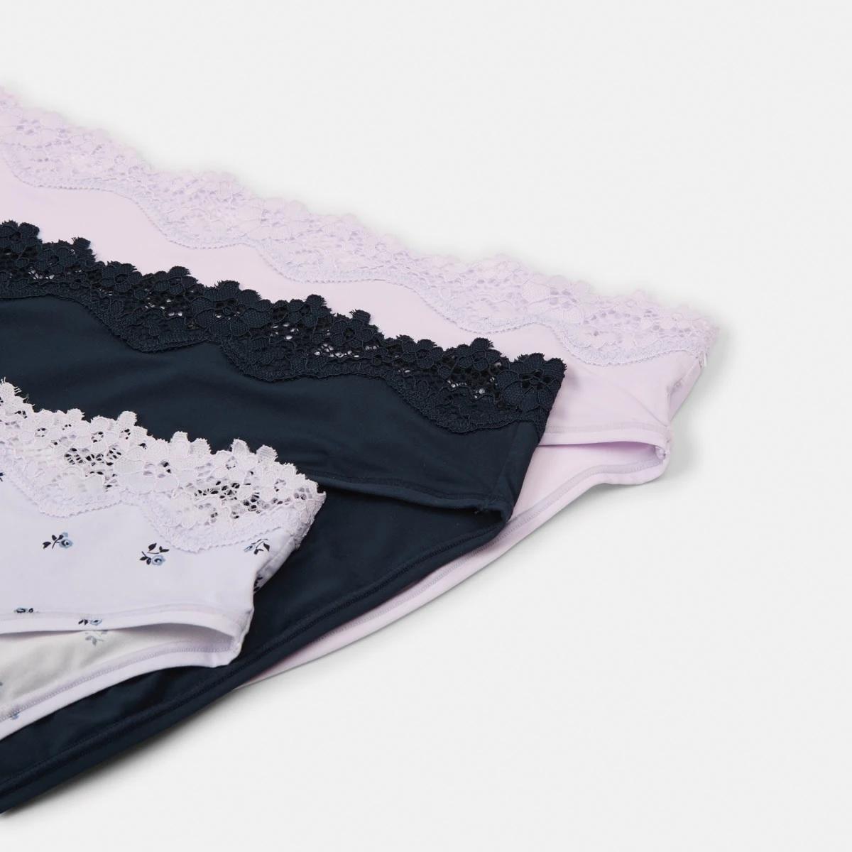 3 3 Pack Super Soft Lace Bikini Briefs LAVENDER FLORAL, MIDNIGHT, LILY LAVENDER, 3 of 9