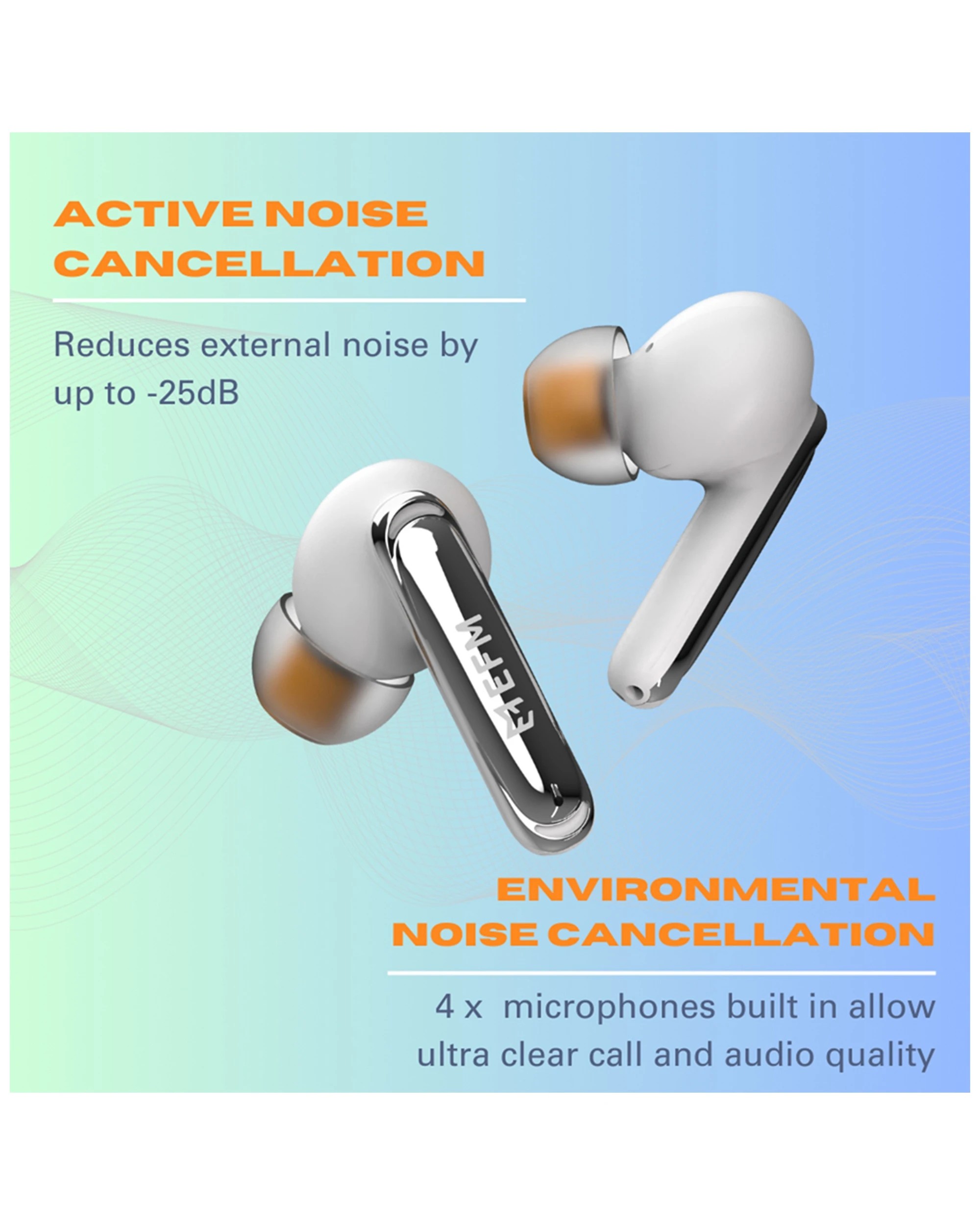 4 EFM TWS In-Ear Wireless Earbuds Active Noise Cancelling ANC ENC Bluetooth 5.3 - White, 4 of 6