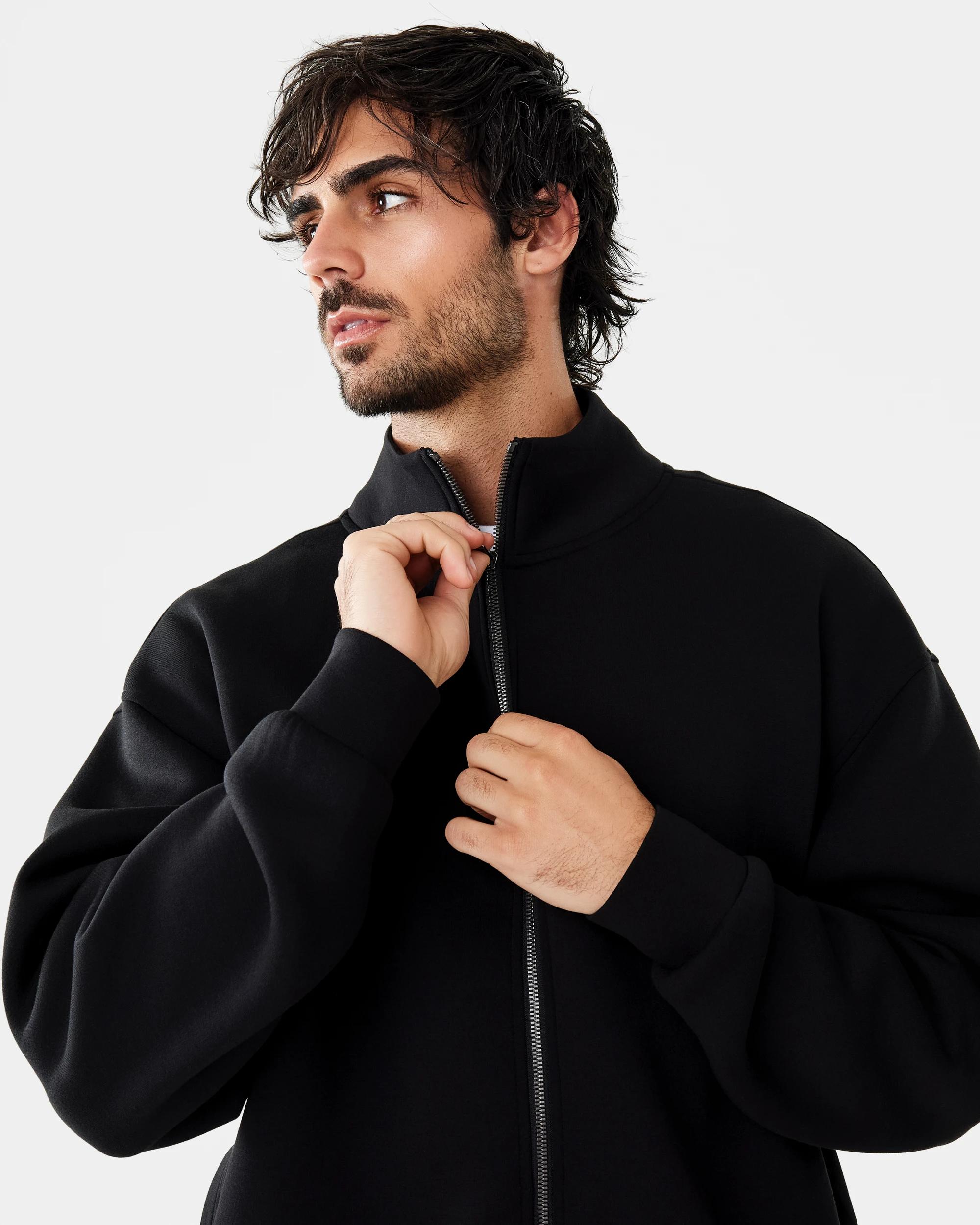 6 Scuba Funnel Neck Zip Through Sweatshirt Black, 6 of 10