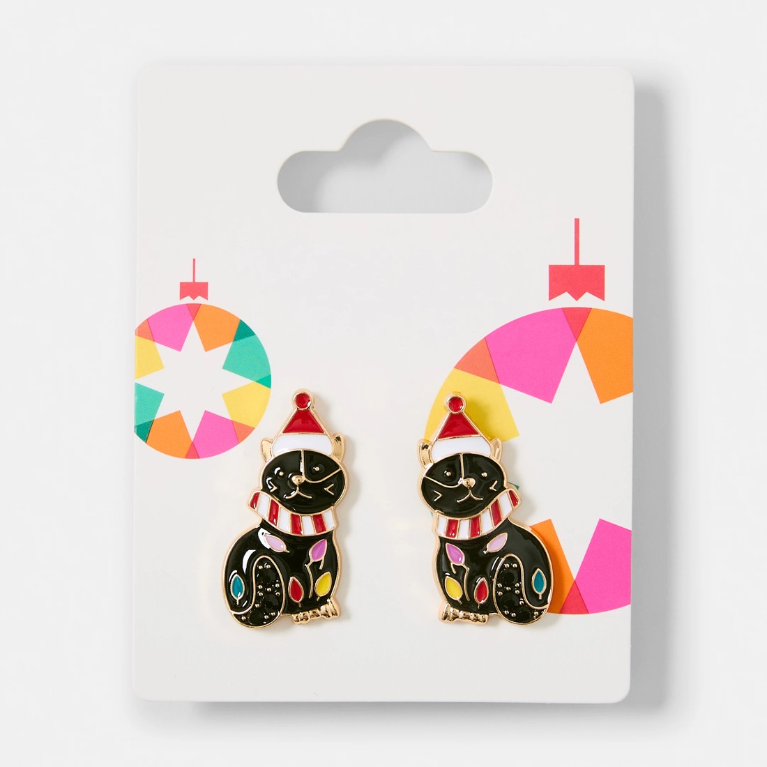 5 Christmas Cat Earrings - Gold Tone and Black, 5 of 5