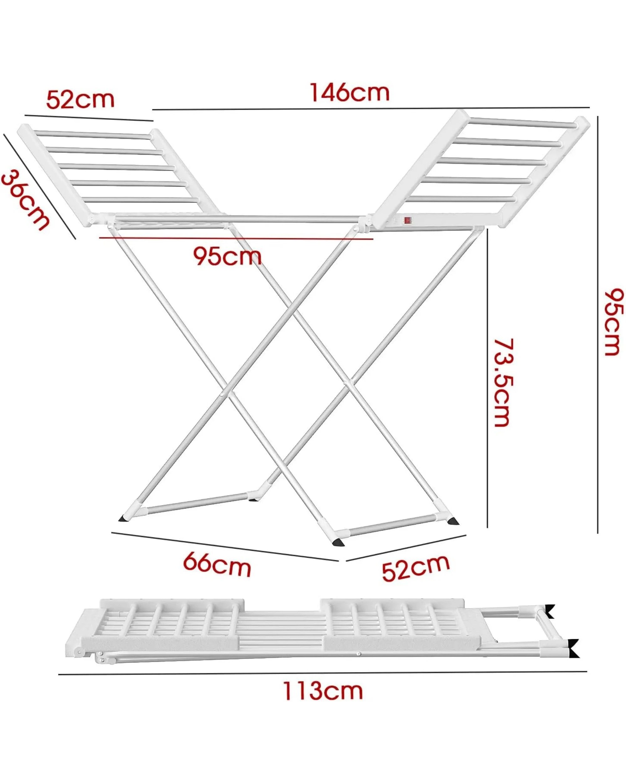 2 Advwin Electric Heated Towel Rack Foldable Standing Drying Rail Clothes Warmer, 2 of 8