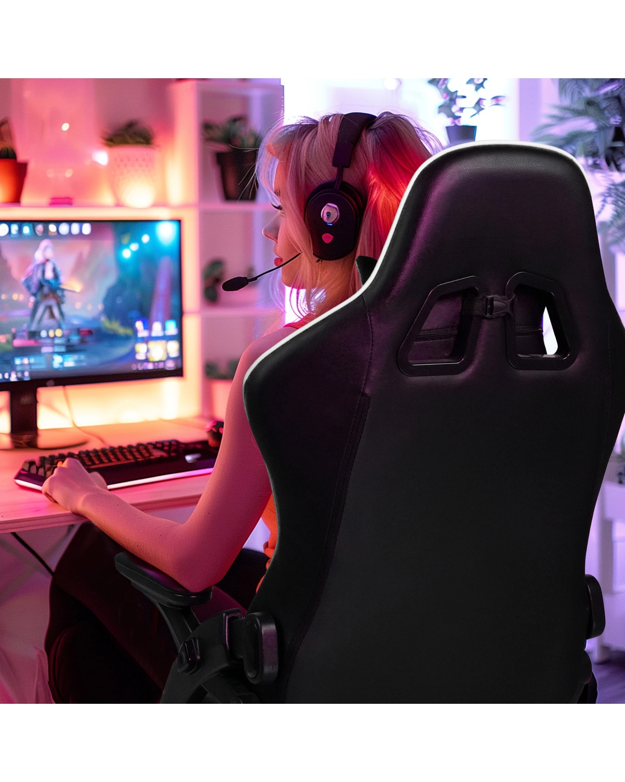 2 Advwin Ergonomic Recliner Gaming Chair Height Adjustable - Black, 2 of 3