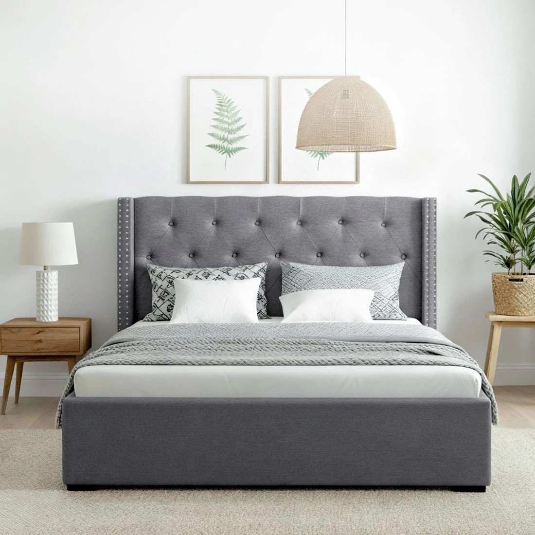 5 Artiss Queen Bed Frame Storage Tufted Headboard Gas Lift Base - Grey - Grey, 5 of 10