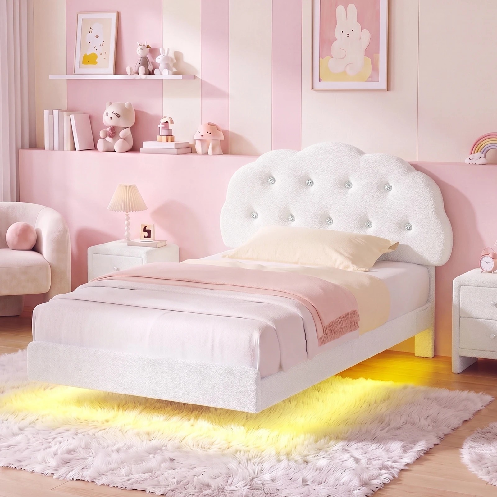 7 Advwin LED Floating Bed Frame with Adjustable Headboard and Storage Bags King Single - White, 7 of 7