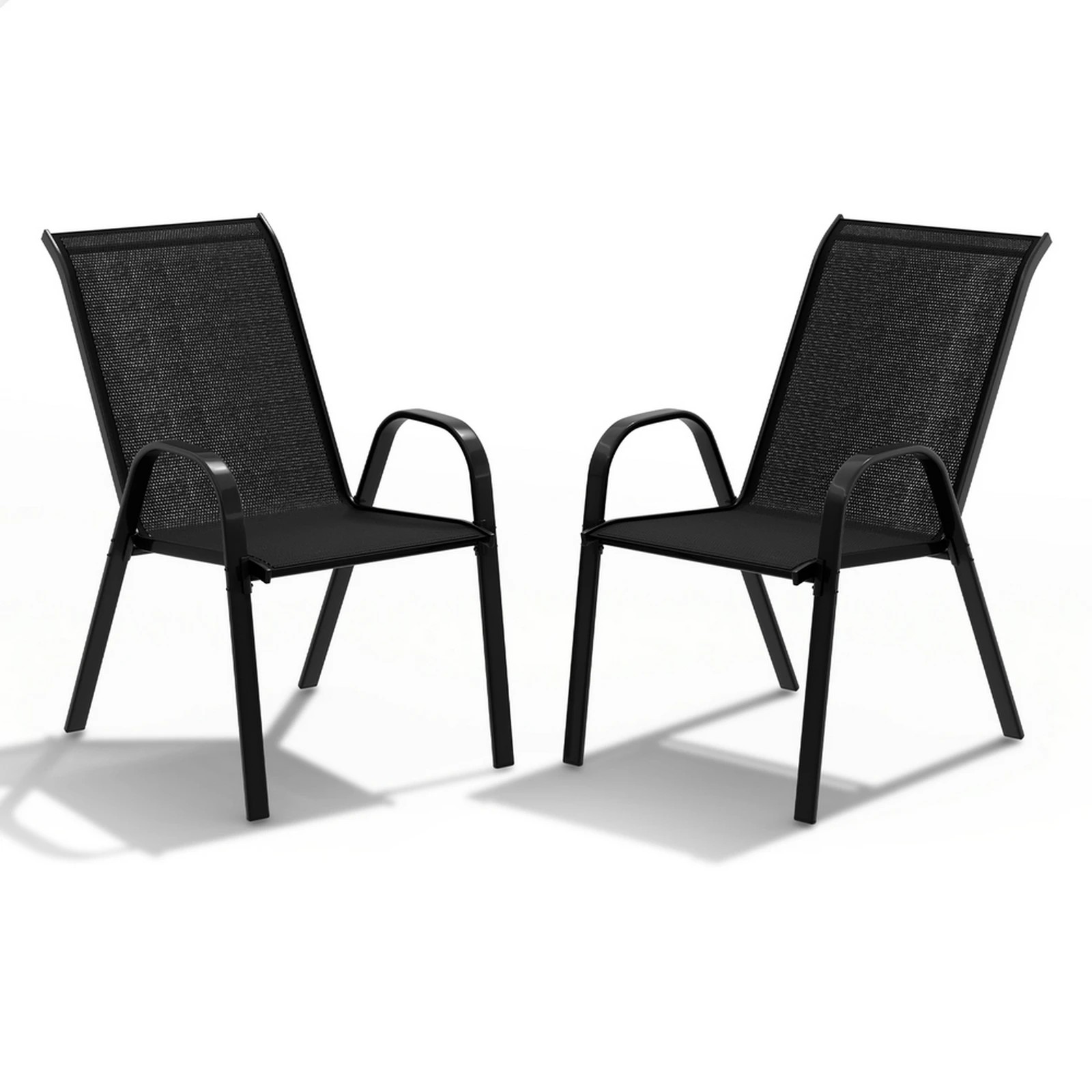 1 Alfordson 2x Outdoor Lounge Chairs Patio Dining Furniture Garden Stackable - Black, 1 of 10
