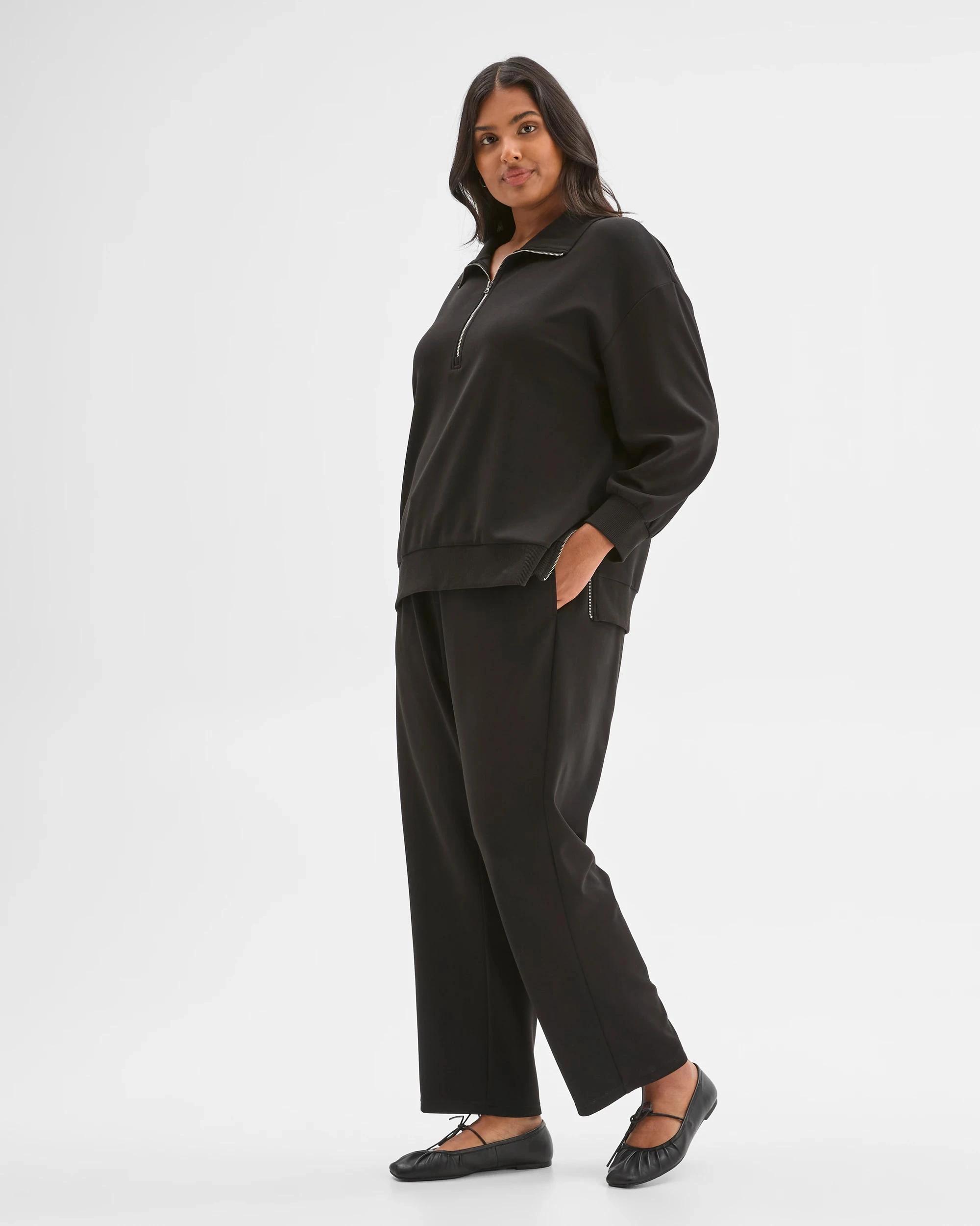 2 Target Curve Plus Size Active Studio Lounge Half Zip Knit Jumper BLACK, 2 of 5