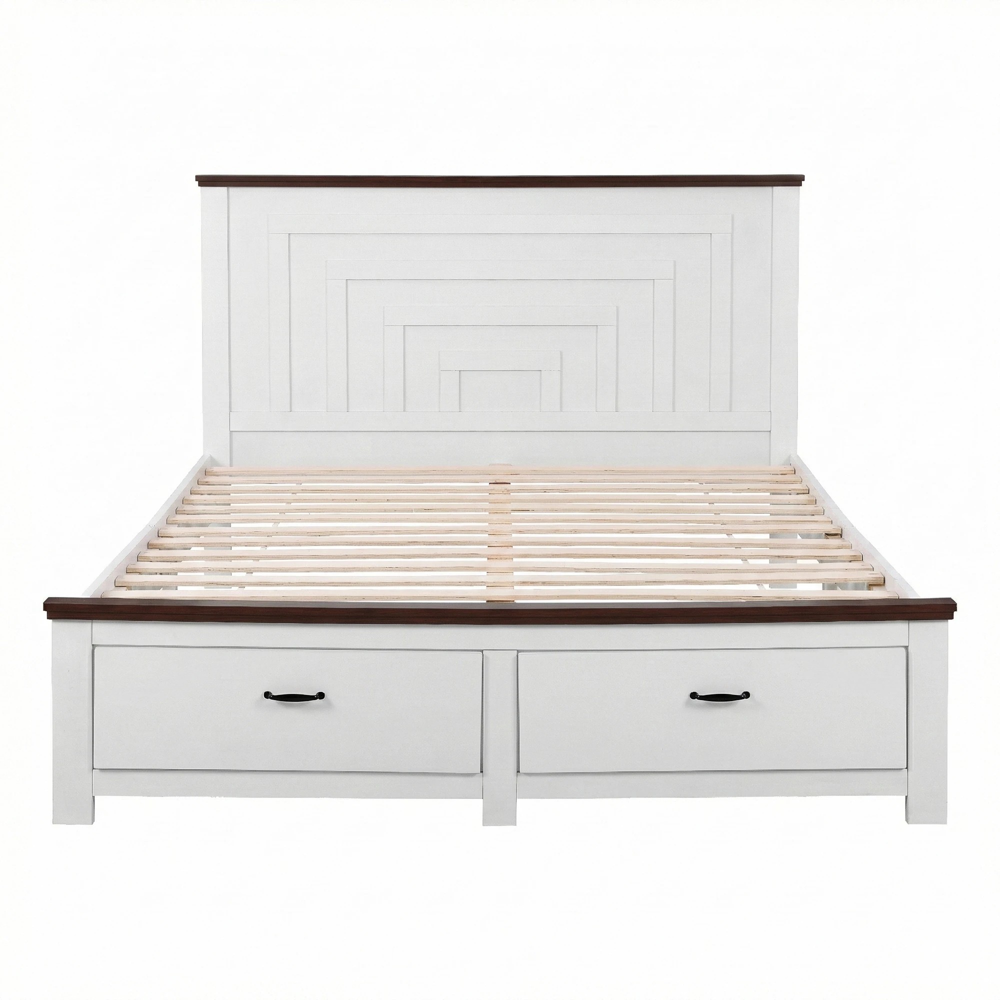 3 Artiss Double Wooden Bed Frame with 2 Drawer Platform Bed with 108cm Solid High Headboard  Bed Base for Bedroom - White, 3 of 7