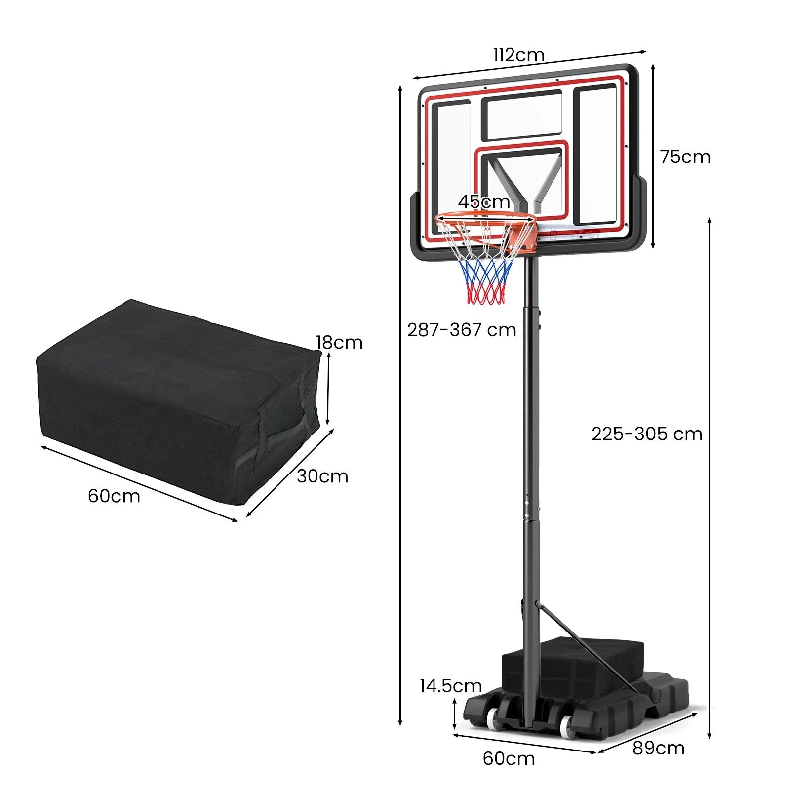 2 Costway Adjustable Basketball Hoop Stand System Ring Portable Backboard Teenagers Training Play, 2 of 2