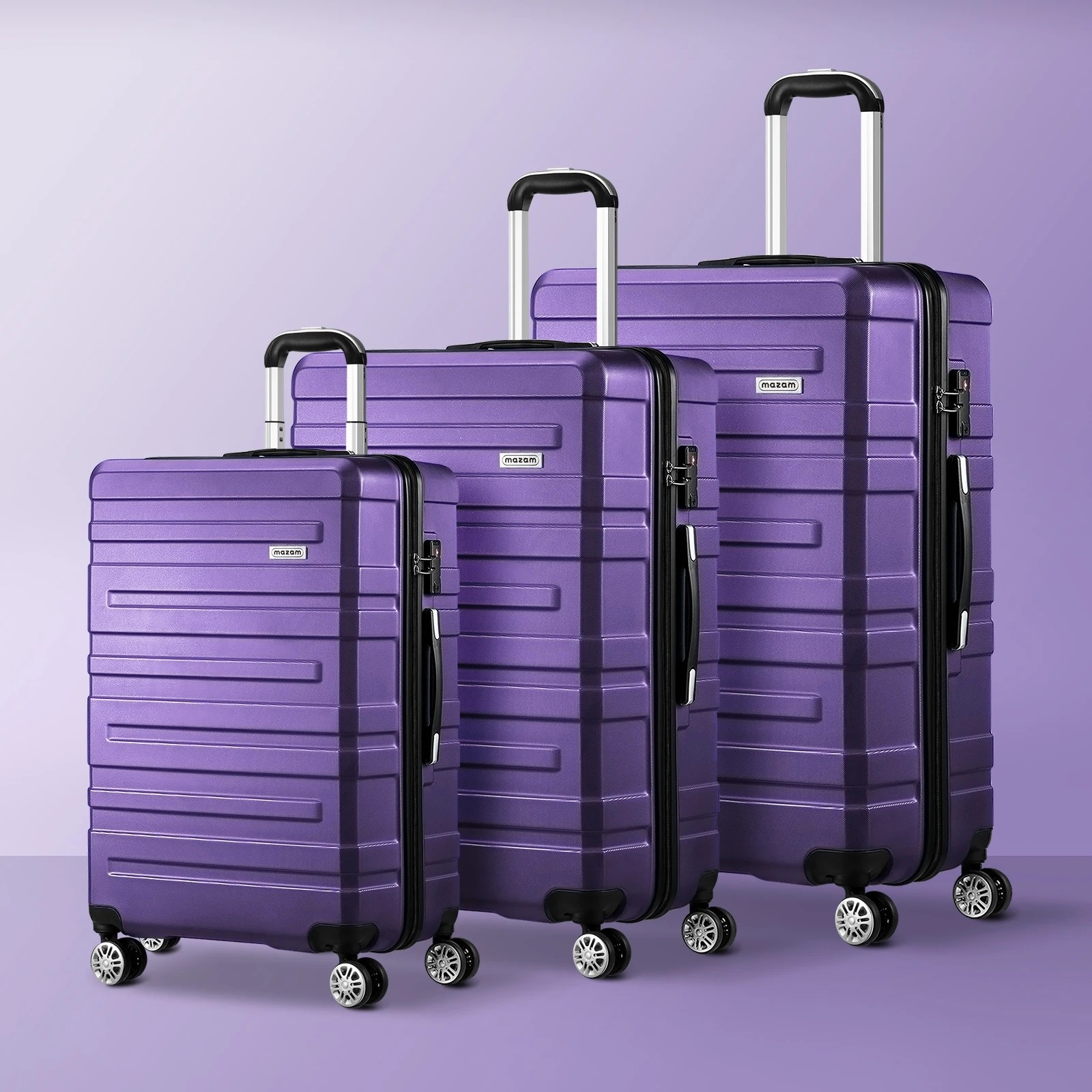 3 Mazam 3PCS Luggage Suitcase Trolley Set Travel TSA Lock ABS Hard Case - Purple, 3 of 9