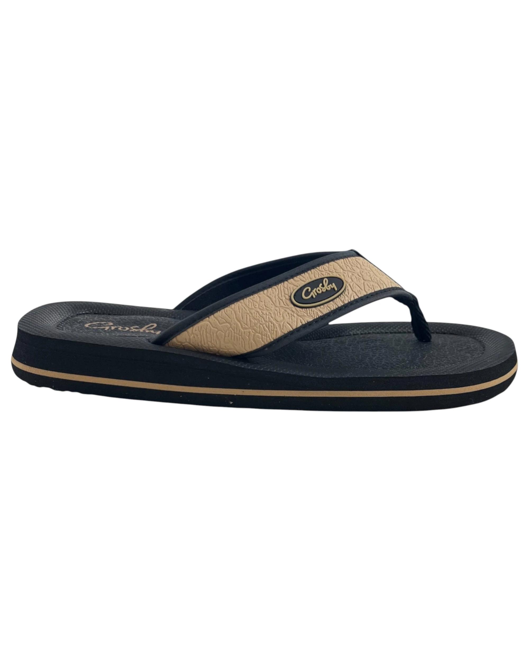 2 Grosby 3 Pairs Mens New Husky Thongs Sandals Shoes Flip Flops KHAKI/BLACK, 2 of 4