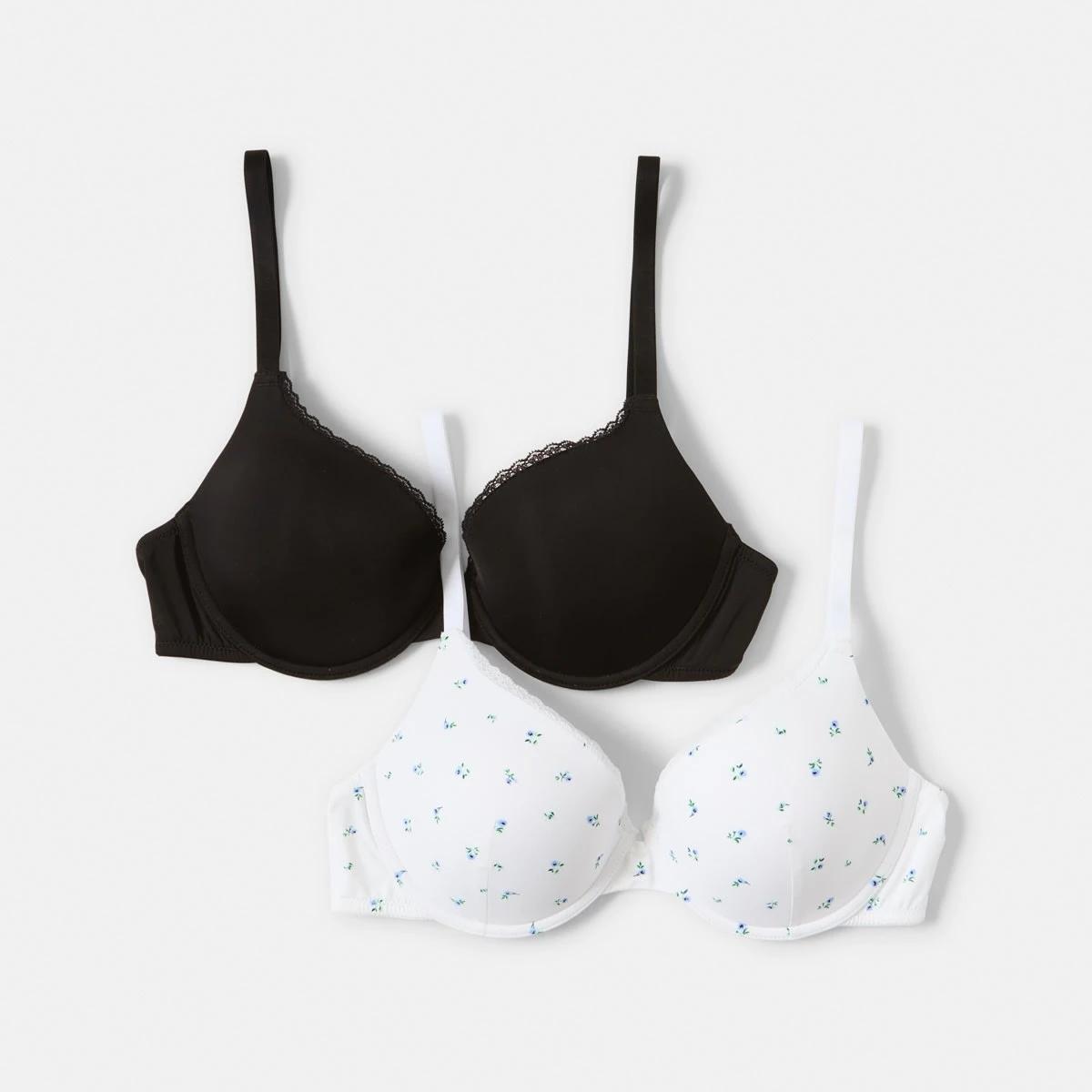 1 2 Pack T-shirt Bra SMALL DITSY WHITE, BLACK, 1 of 9